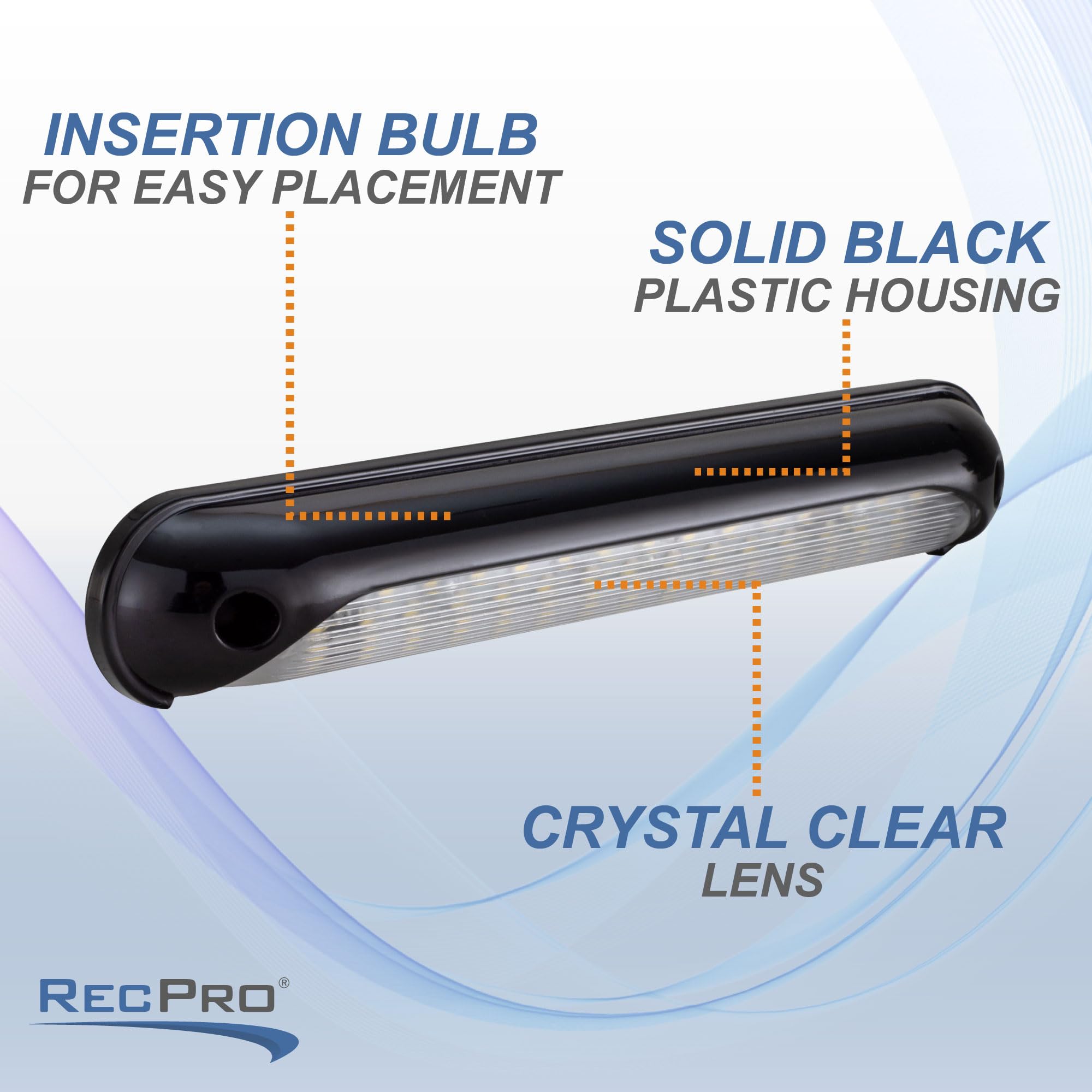 RecPro RV Porch Light | 12V LED | 1.25in x 8in | Black Cover | Model GSL9675