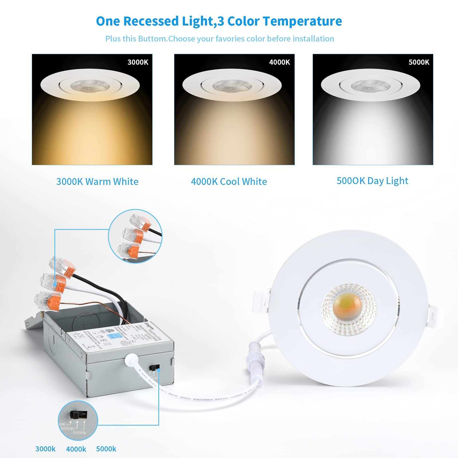 Gasonny 16 Pack LED Recessed Lights, 4 Inch Adjustable Eyeball Gimbal, Dimmable 9W, ETL Listed, 3000K/4000K