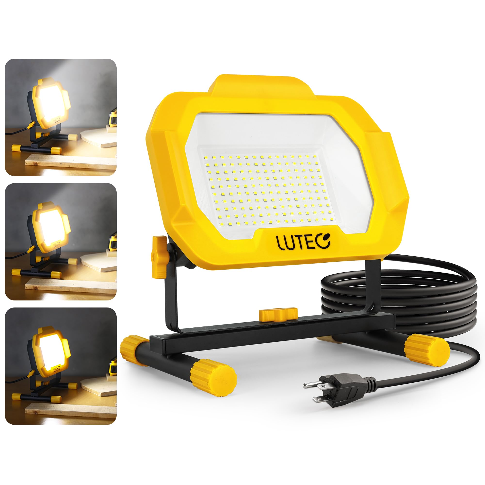 LUTEC 12500 Lumen LED Work Light, Dimmable Flood Lights with 3 Brightness Levels, IP65 Waterproof Portable Job Site Lights with 