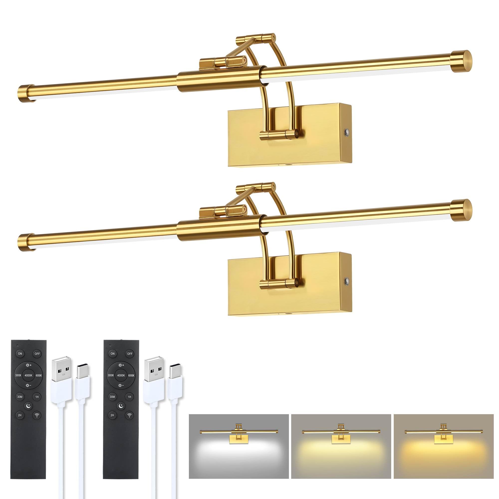 24'' Picture Lights For Wall Battery Operated, Rechargeable Picture Lights, Remote Wireless Wall Lights 3000K/4000K/6000K Dimmab