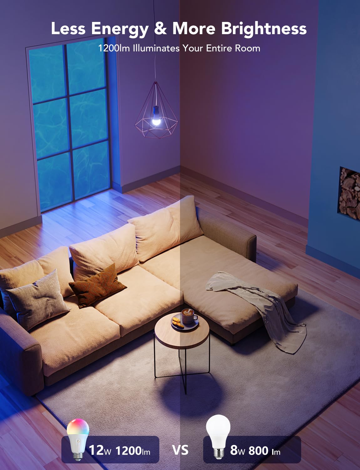 Govee Smart Light Bulbs 1200 Lumens RGBWW Dimmable A19 LED, Works with Alexa & Google Assistant, 2 Pack