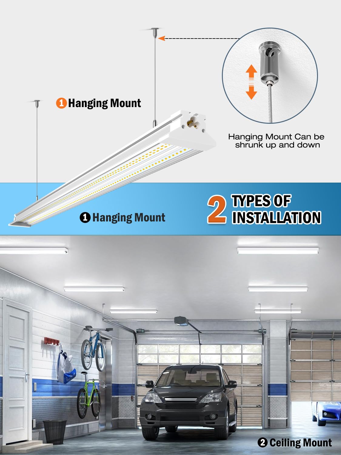 Led Shop Lights For Workshop 4Ft, New Upgrade Hanging/Surface Mount 4 Foot 10000Lm 5000K 60W Linkable 4Ft Led Shop Light With Pl