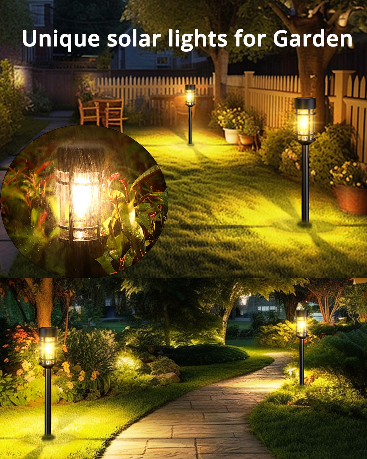 ILANCK Solar Pathway Lights 8 Pack, Waterproof IP65, LED Metal Garden Lights, Black, Model HNBRPL07B