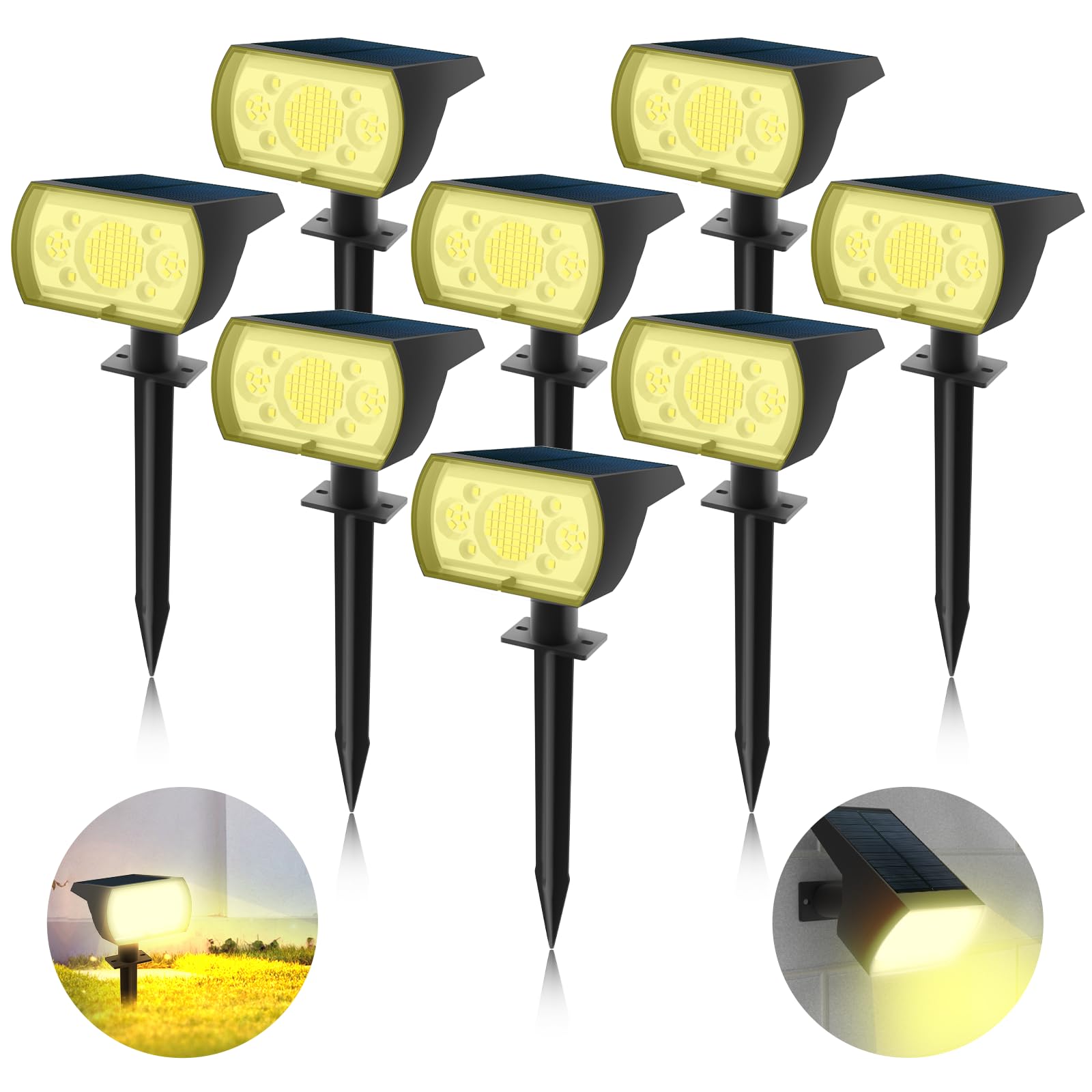 Sjuedeng 8 Pack Solar Spotlights, 64 Leds Waterproof Landscape Lights, Warm White, 3 Modes