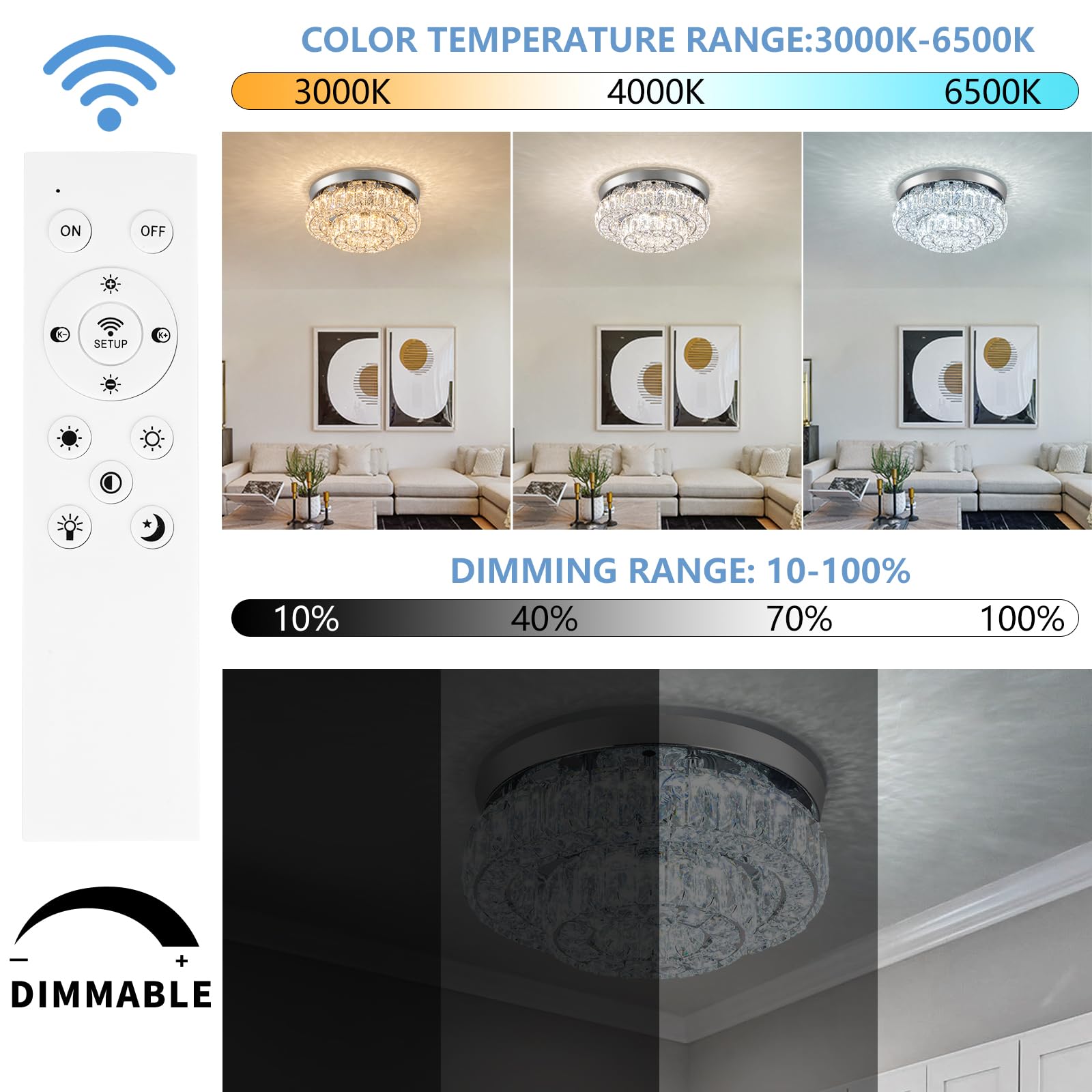 Hongnuofc 11.8&quot; Dimmable Led Crystal Chandelier Light With Remote For Hallway, Bedroom, Kitchen