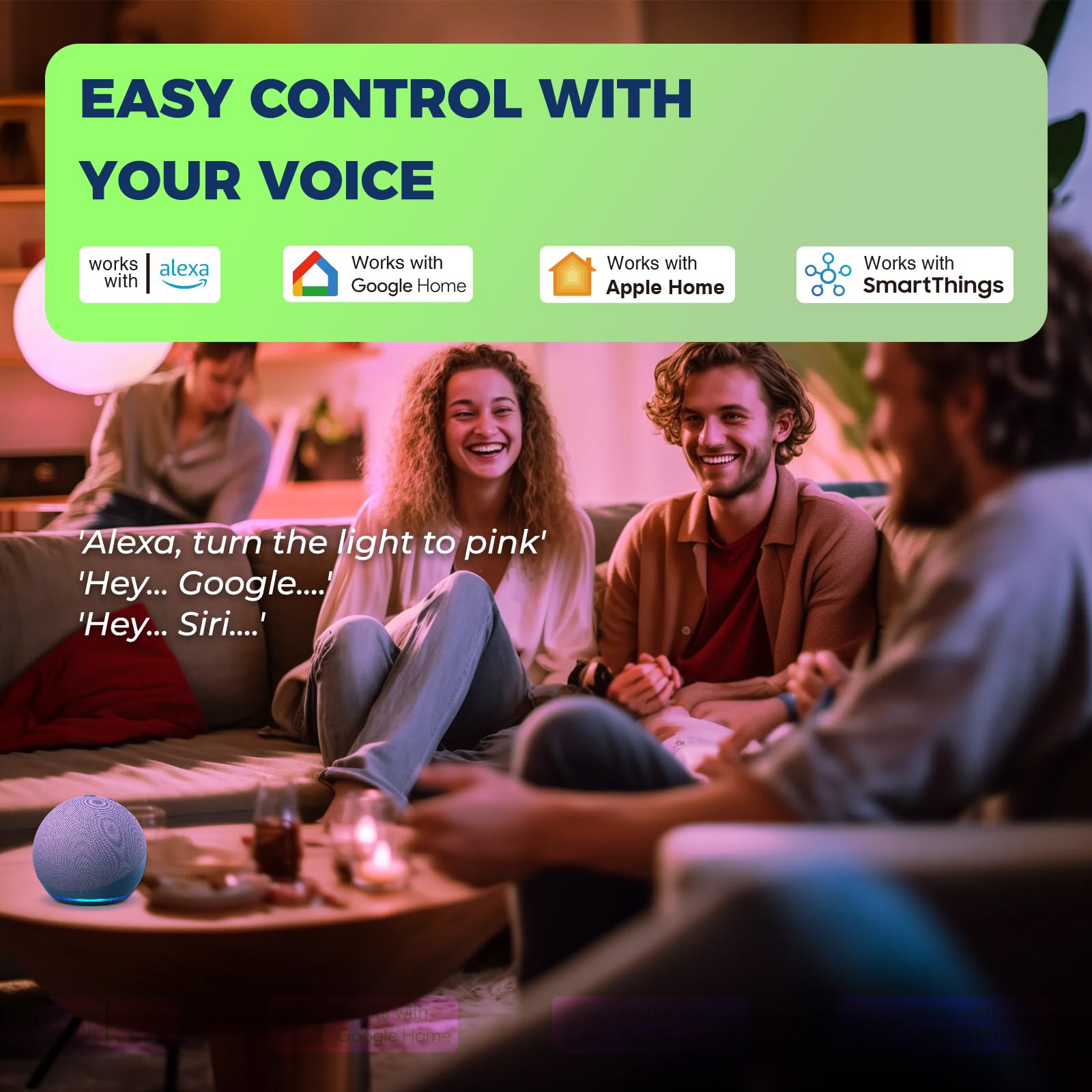 Lightinginside E12 Smart Light Bulbs, 50W Equivalent, RGBCW G16.5, 4-Pack, Multicolor, ETL Listed, Compatible with Alexa/Siri/Google Home