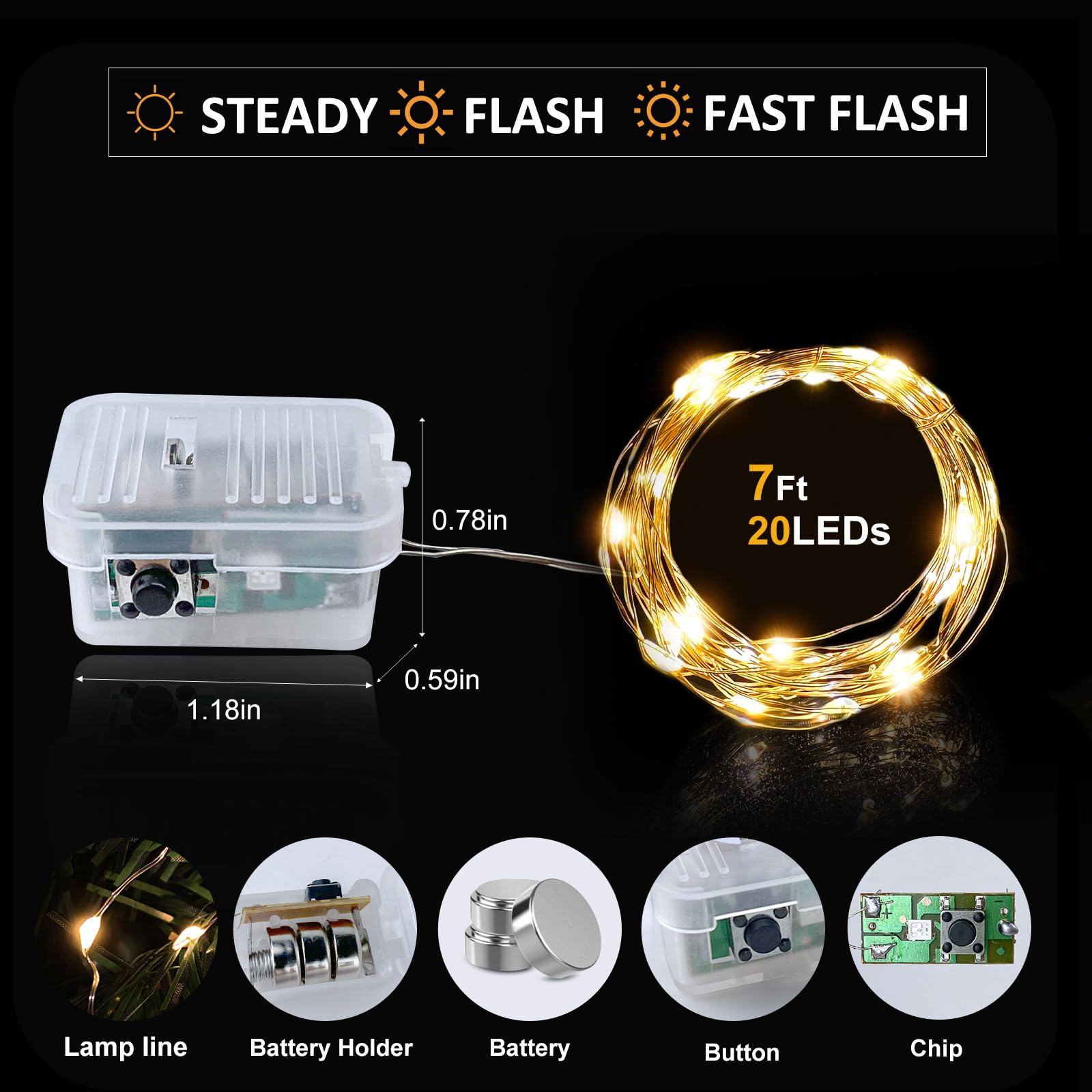 Aogist LED Fairy Lights, 3 Modes, Waterproof Silver Wire, 12 Pack, Warm White, Model A-01 for Wedding, Party, Christmas Decor
