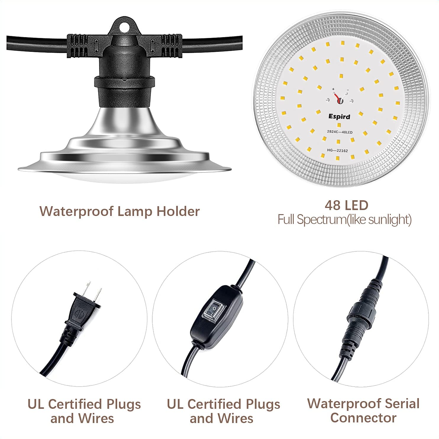 Espird 12-Bulb Outdoor Led Grow Lights - Waterproof, Full Spectrum For Greenhouse & Plants