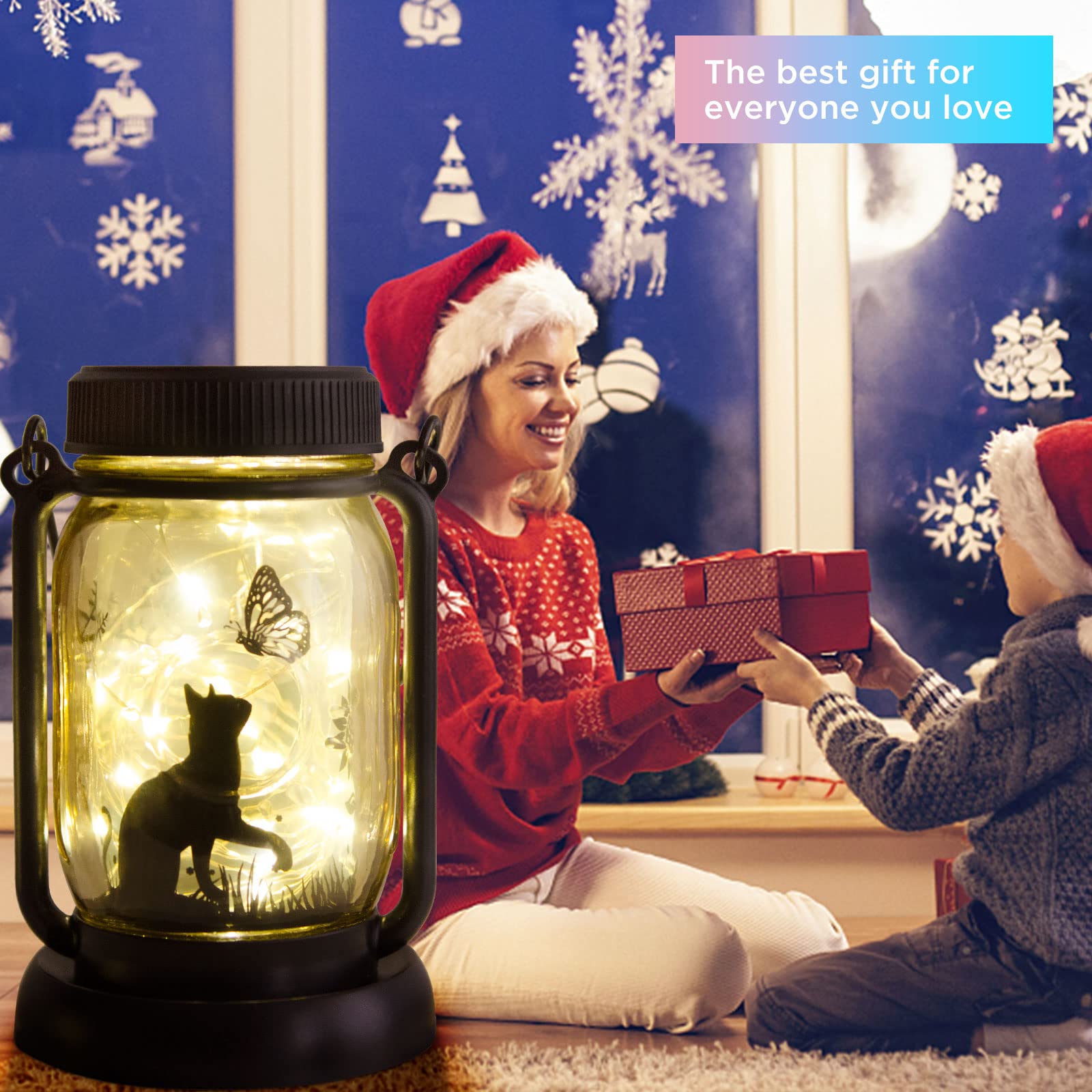 Christmas Garden Decor Cat Lover Gifts Cat Solar Lights, Christmas Gift For Mother/Grandma/Women,Cat Garden Gift, Yard Cat Gift, Lantern Decor, Patio Outdoor Waterproof Cat Solar Lanterns