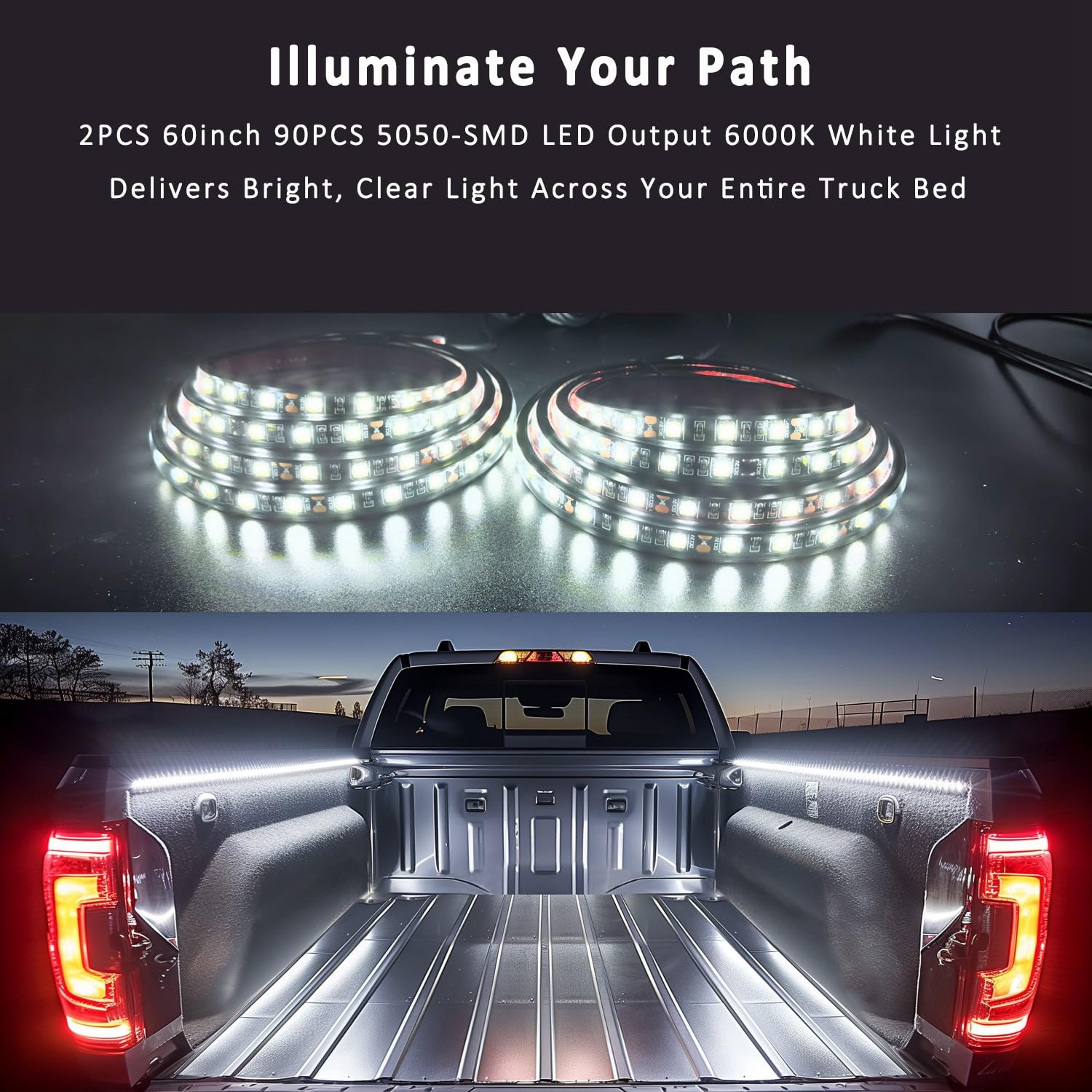 AUTUNEER LED Truck Bed Lights, 60 Inch Waterproof Bar, 2PCS White 5050 Light Strip, Model YHH-SMD5050-60*2PCS