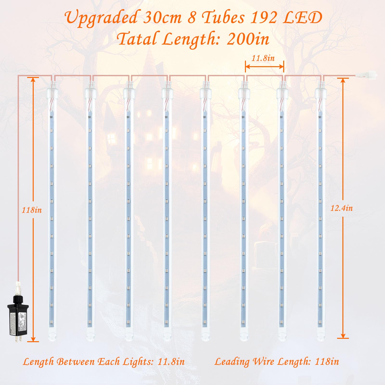 EXF 2-Pack Meteor Shower Lights Outdoor Waterproof 384 LED Plug in 30cm Orange and Purple Model MLS-D5V3.6WUT-O