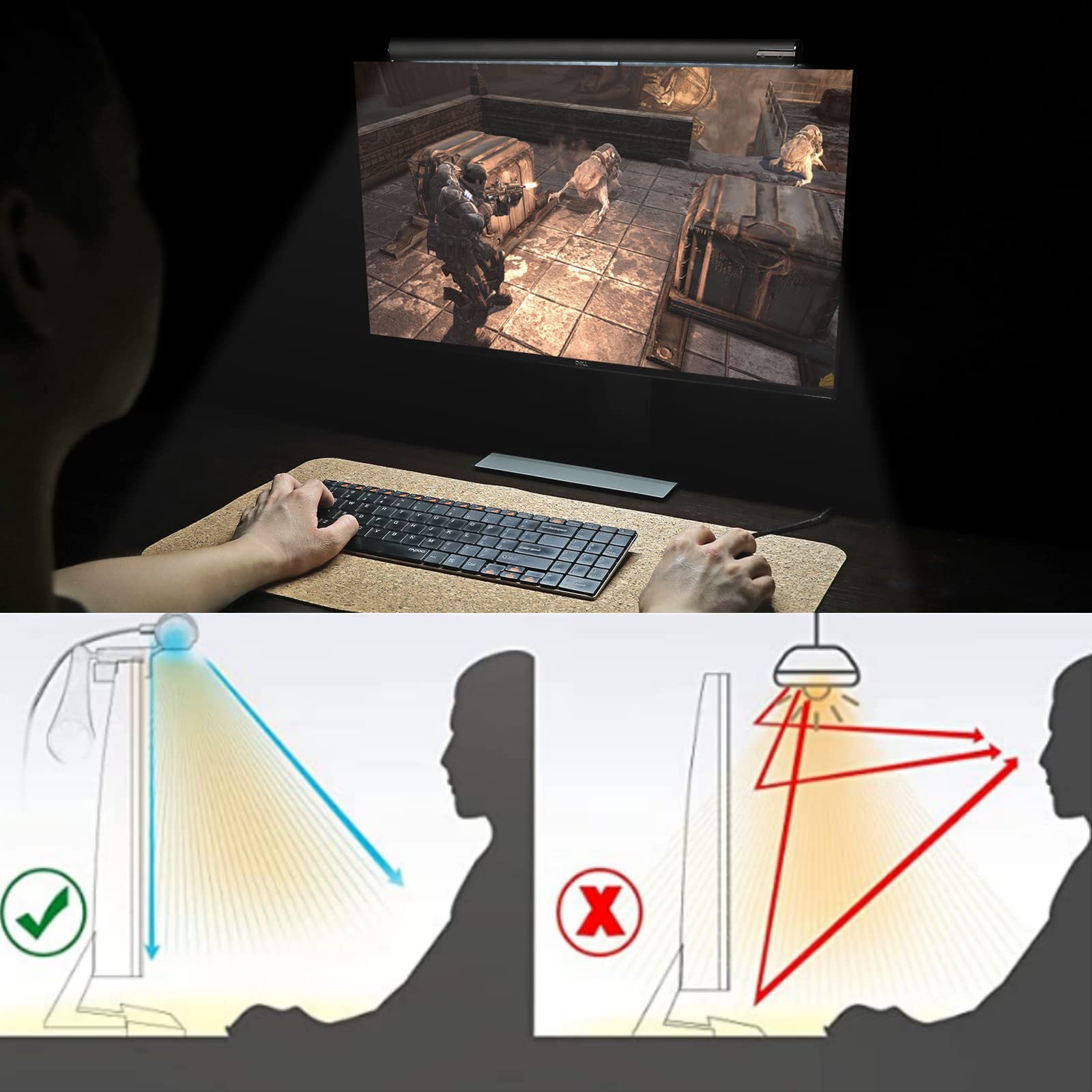 Lymax Monitor Light Bar: Flat/Curved Monitor Screen Led Lights Eye Caring Pc Monitor Led Bar Space Saving Desk Lamp With Auto-Di