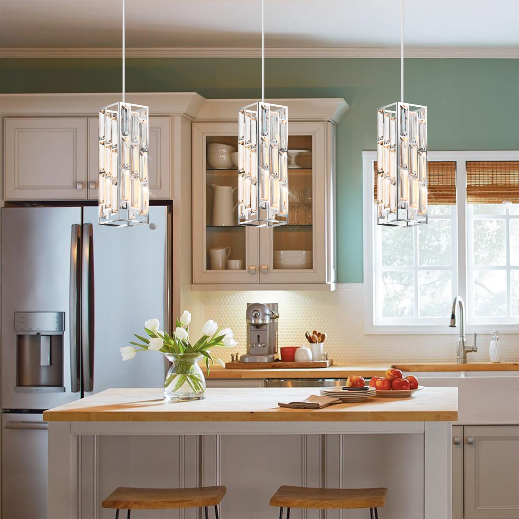 Aoceley Chrome Pendant Lights Modern Pendant Light Fixture, Mini Crystal Pendant Ceiling Light, Pendant Light For Kitchen Island