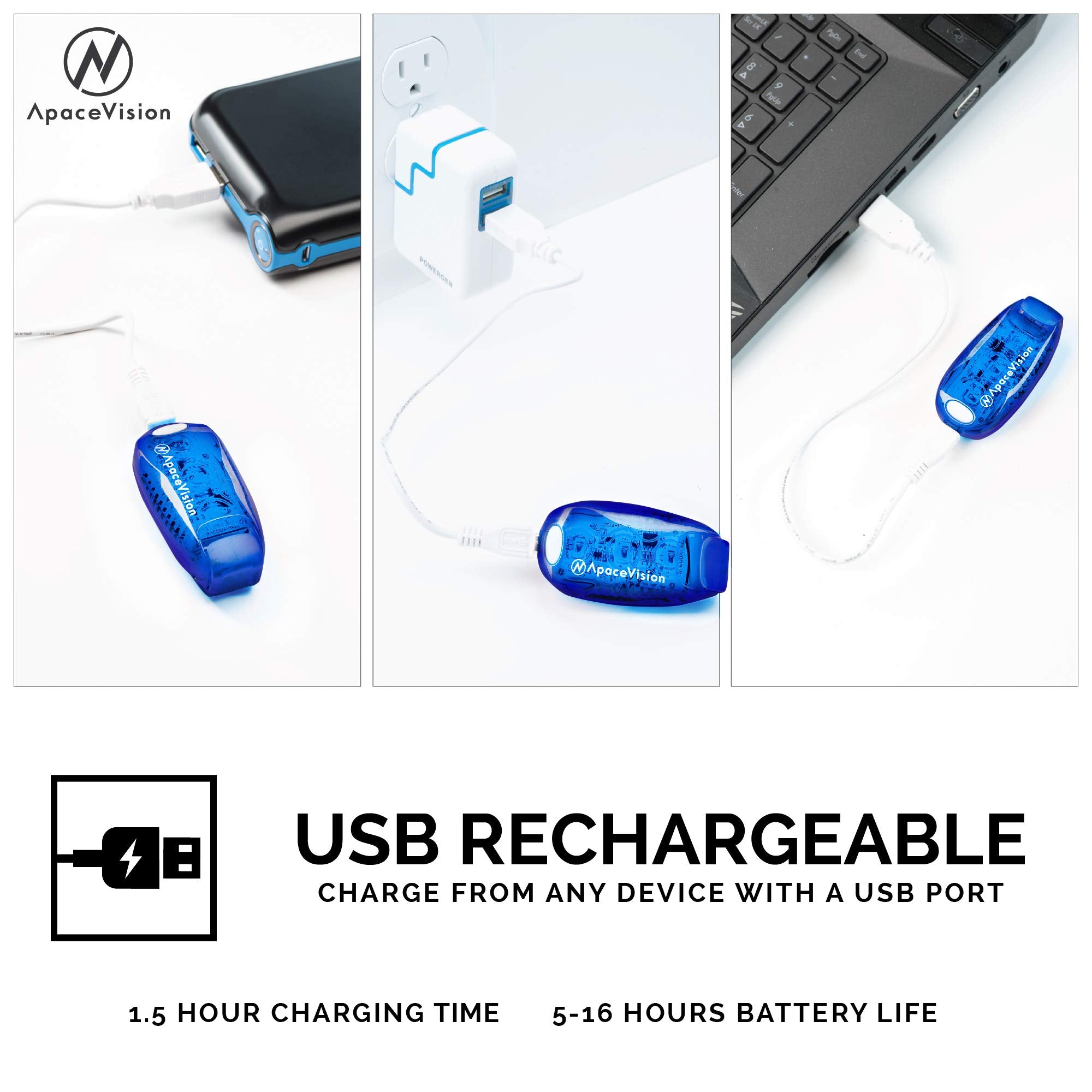 Apace EverLightFX USB Rechargeable LED Safety Light - 2 Pack, Super Bright Bike Tail & Running Light, Blue