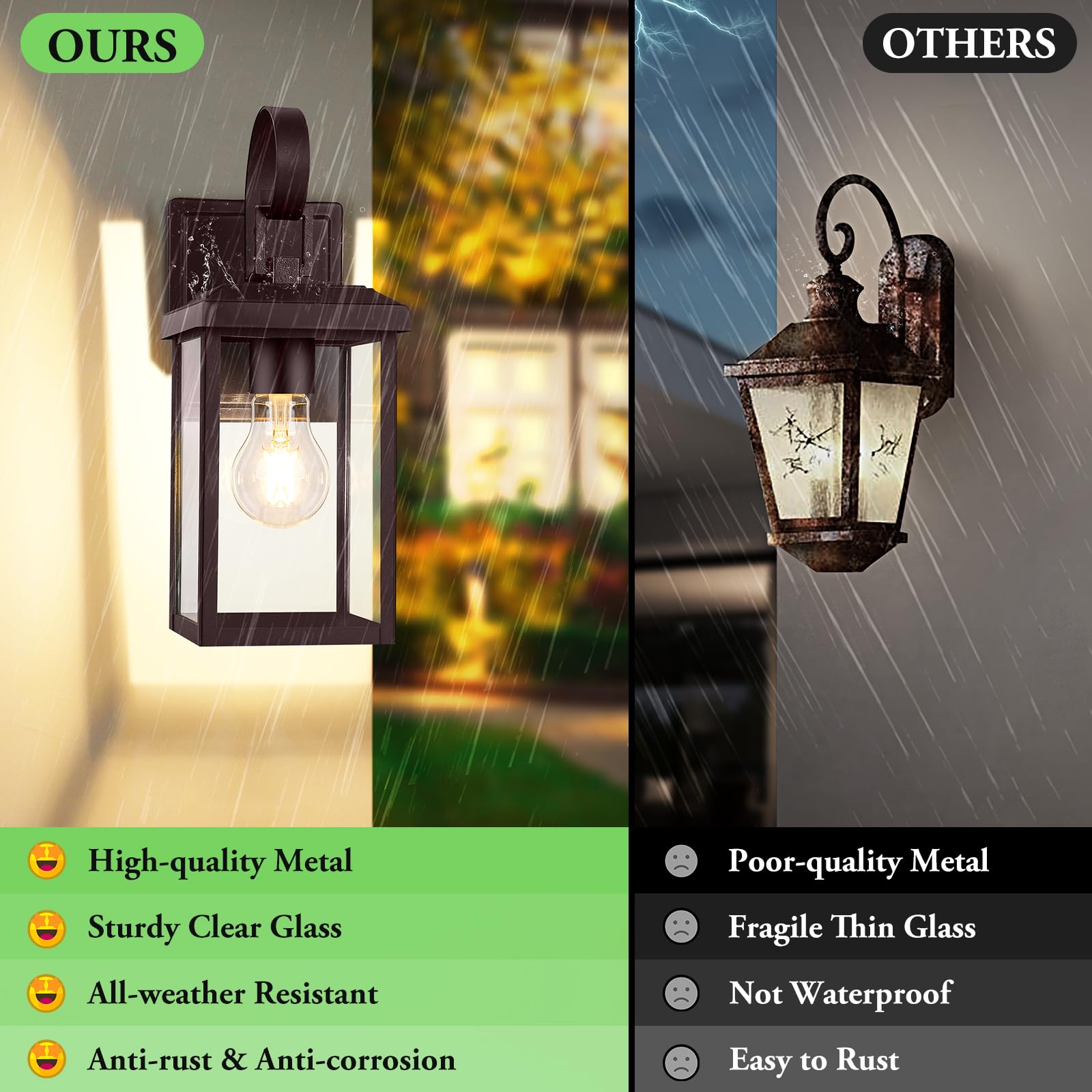 BesLowe 2-Pack Outdoor Wall Light Fixtures, Waterproof Metal Sconces, Oil-Rubbed Bronze, 12.8" Size, Model 10233