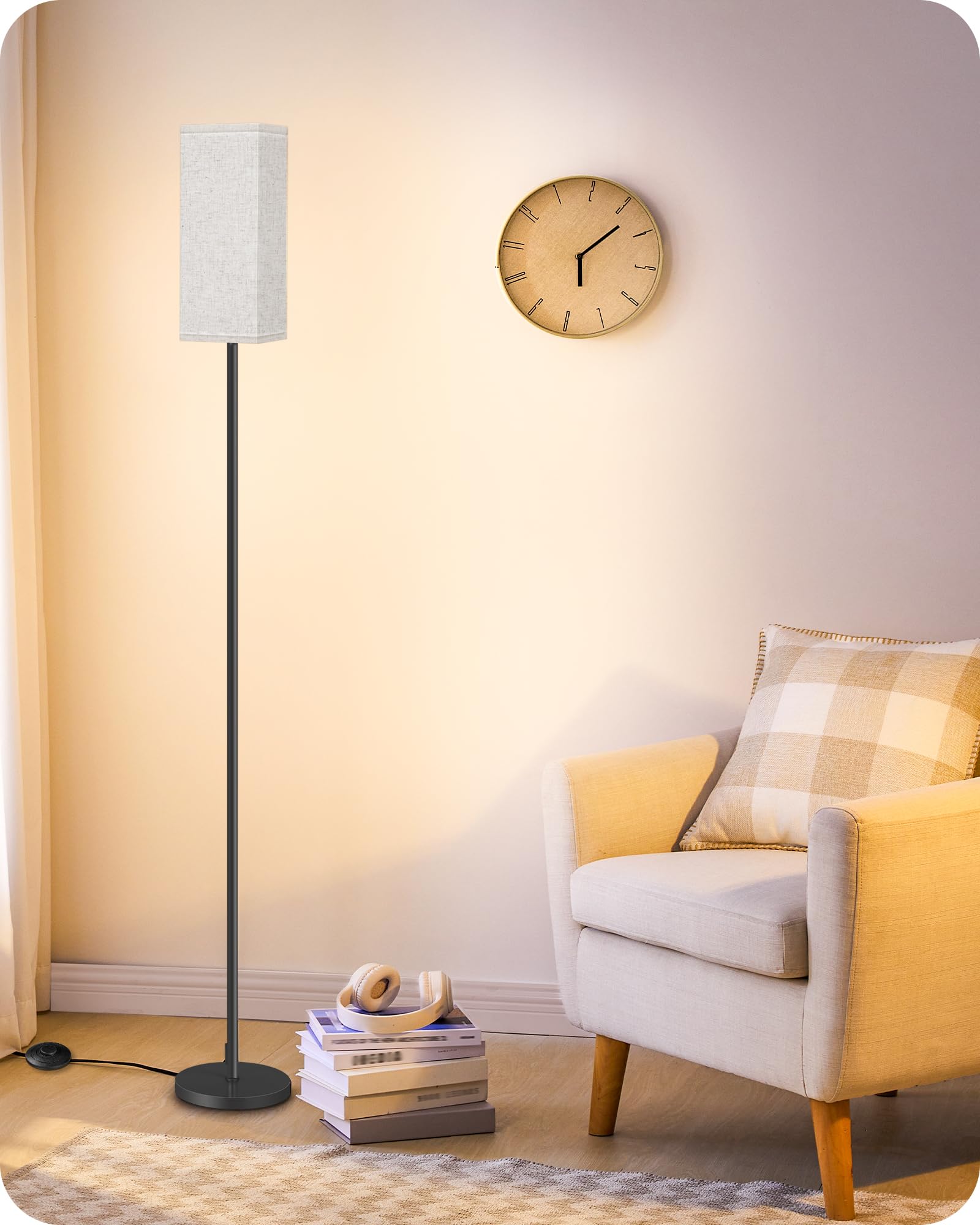 Goebleson Modern Floor Lamp With Foot Switch, Minimalist Black & Beige Design For Living Room & Office