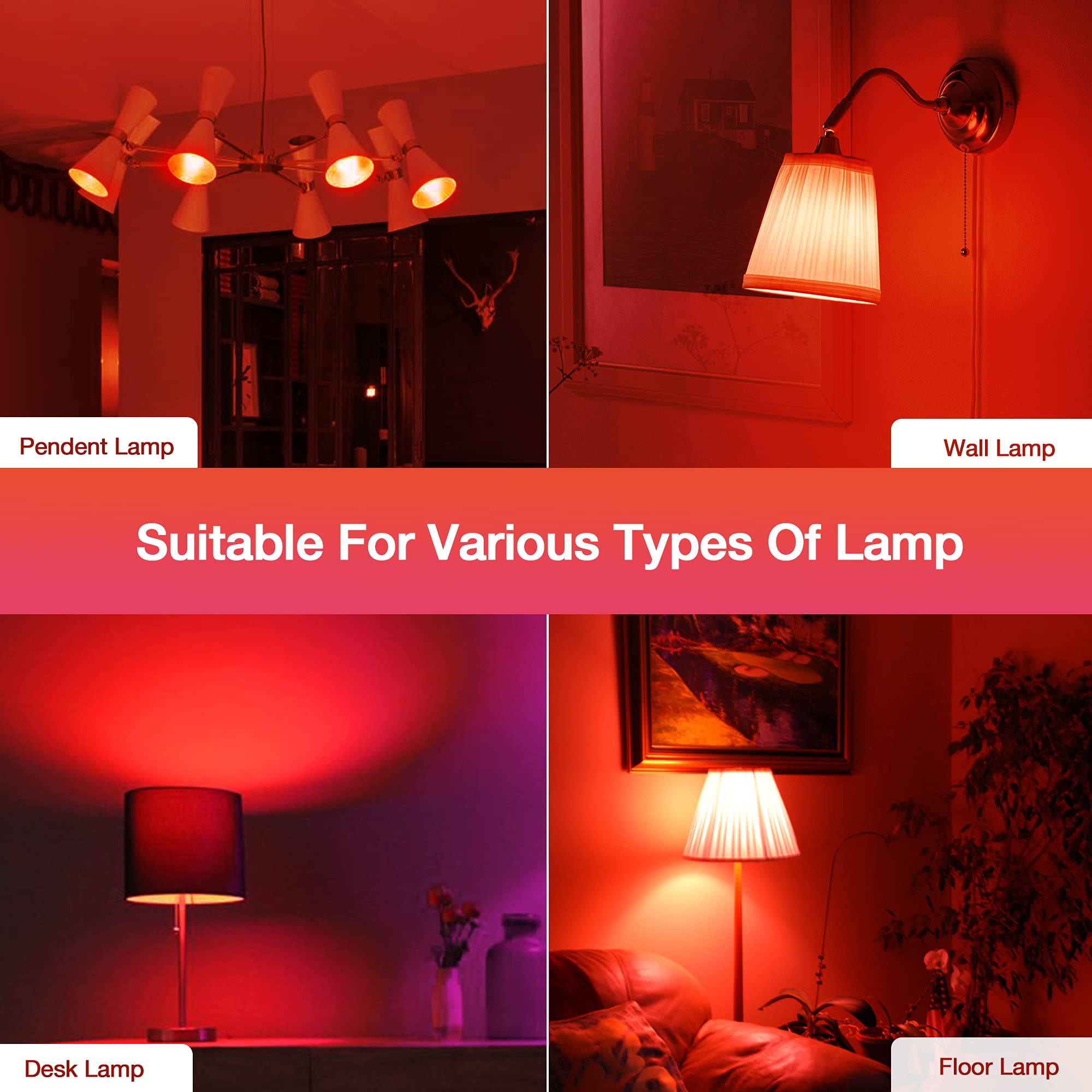 EvaStary LED Red Light Bulb, 9W A19 E26 Base, 60W Equivalent, 2 Count, Ideal for Halloween, Christmas, Party, and Mood Lighting