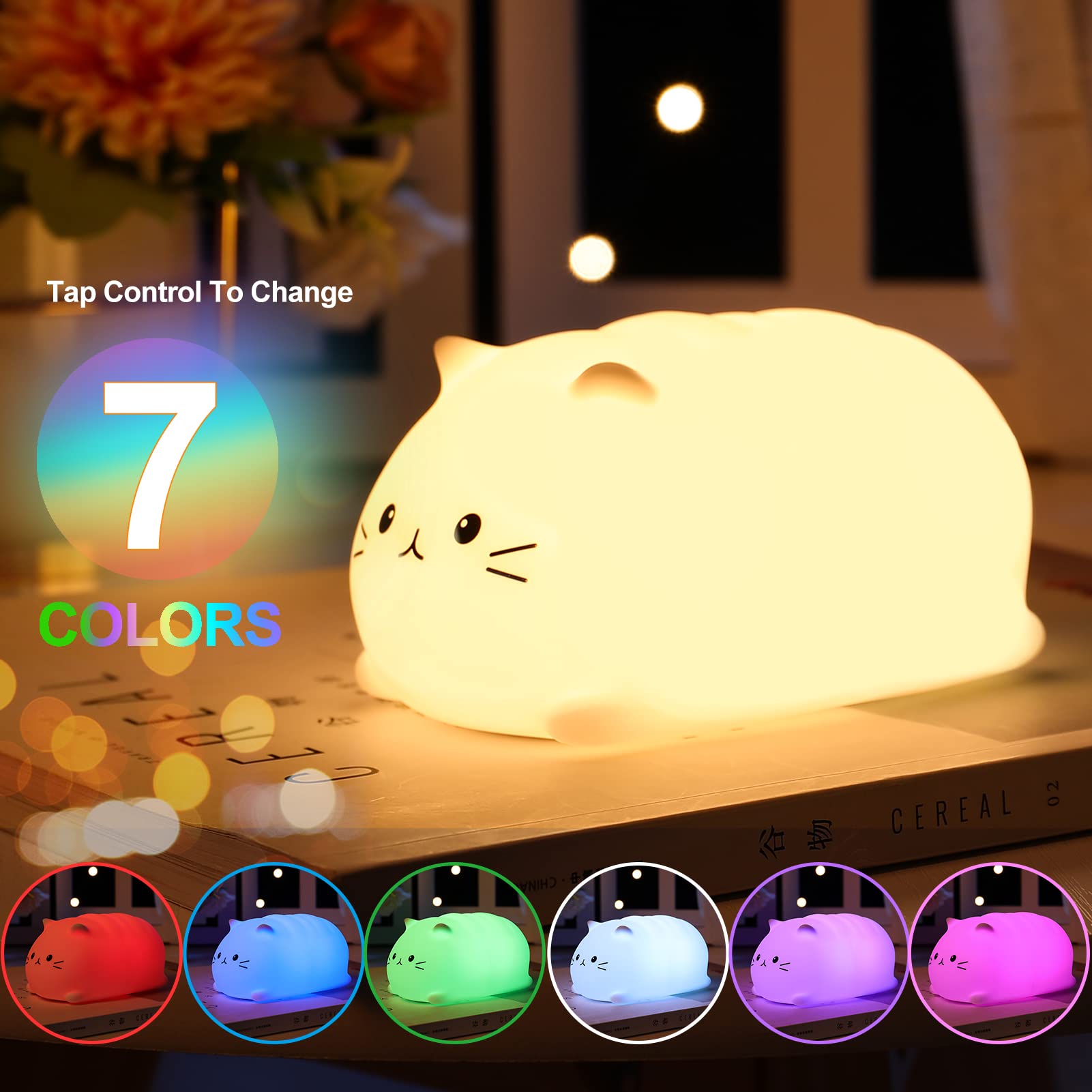 ZKLiLi Cute Cat Lamp - LED Night Light for Kids, Tap Control, Mini Size, Cat Color, Model ZK-US-MBmaomi