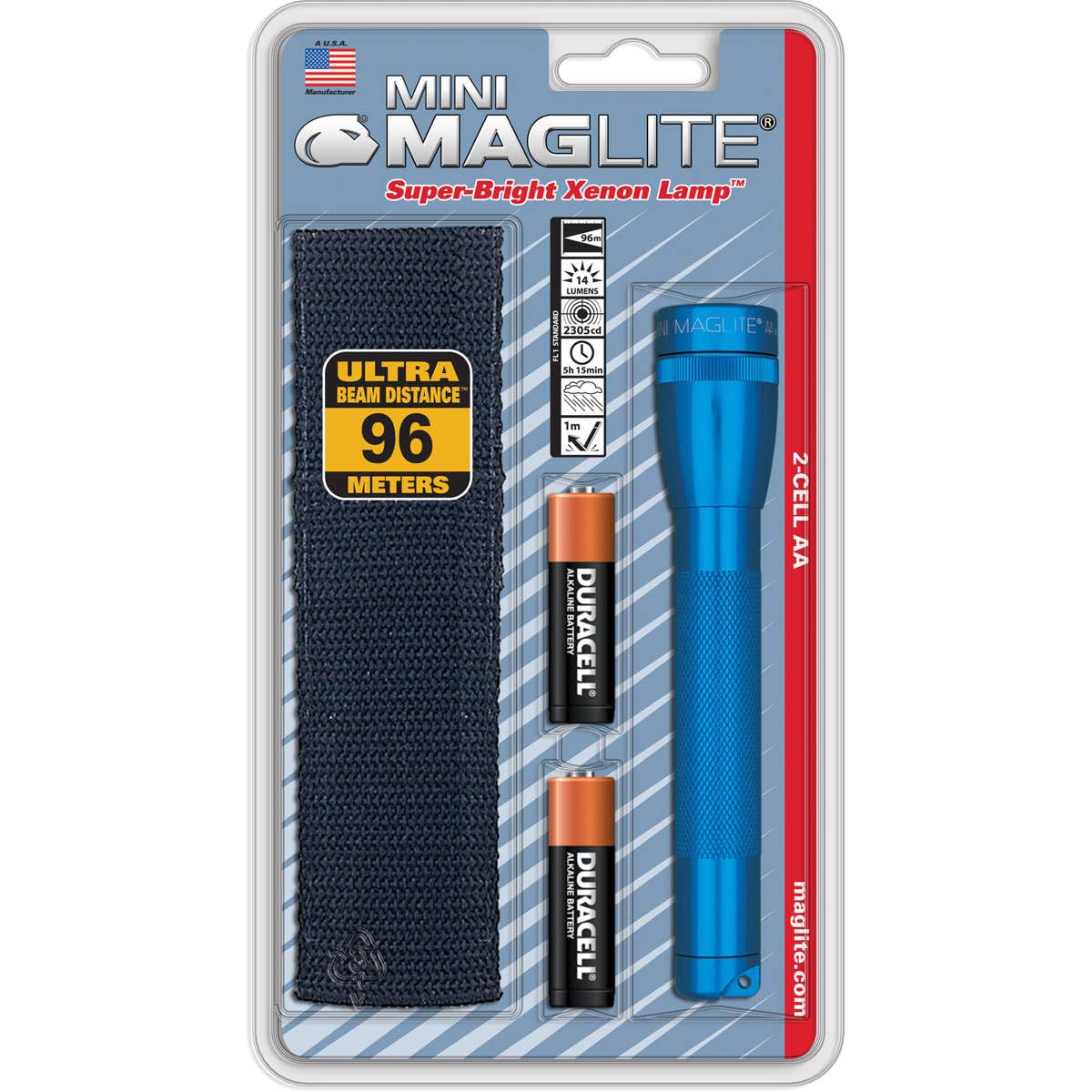 Maglite Mini Incandescent 2-Cell Aa Flashlight With Holster, Blue