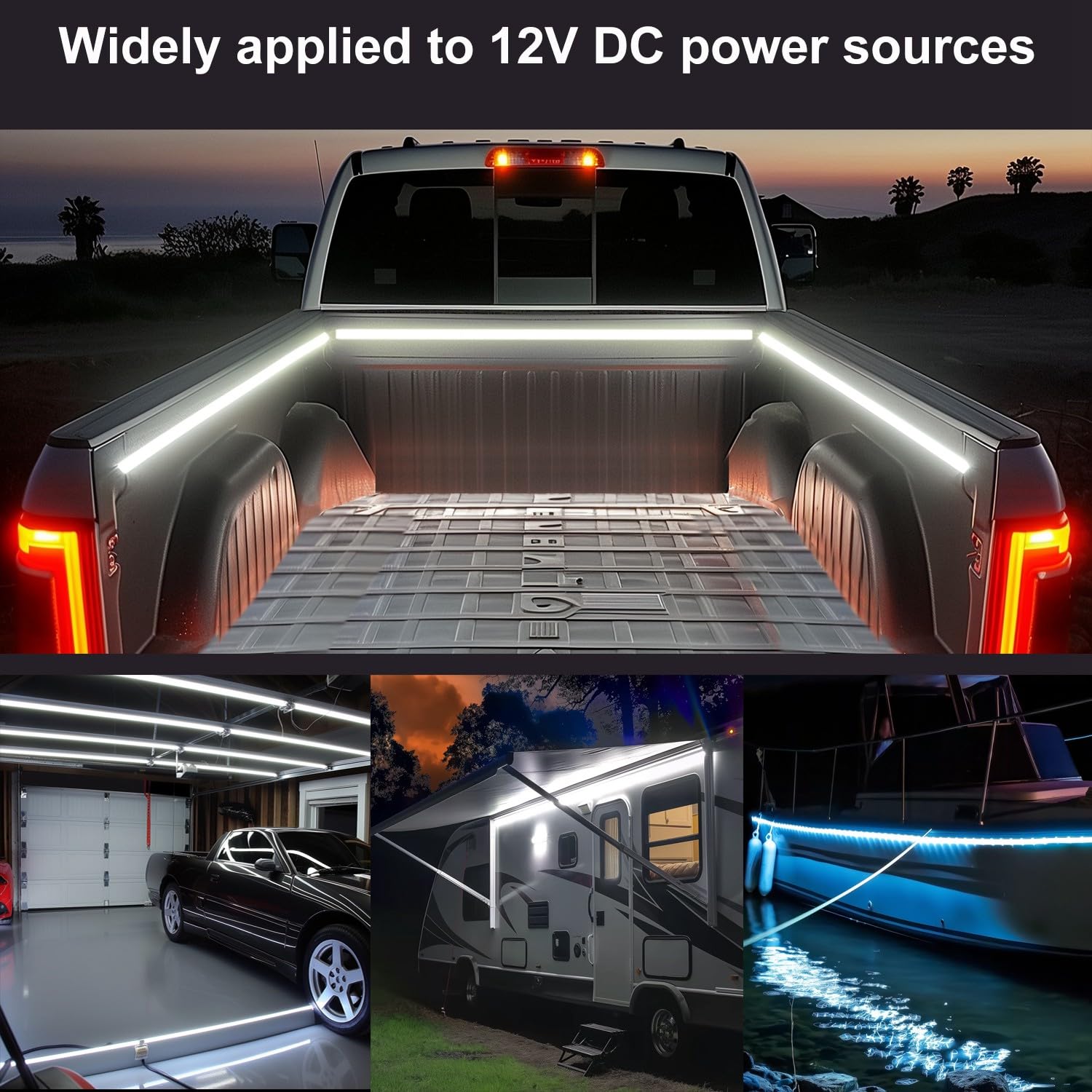 Autuneer Led Truck Bed Lights  3Pcs 60Inch 12V 6500K White Cob Waterproof Lights Strip With Switch cutting edge Fuse Splitter  Cool Accessories For Pickup Truck Camper Van Suv Rv Boat