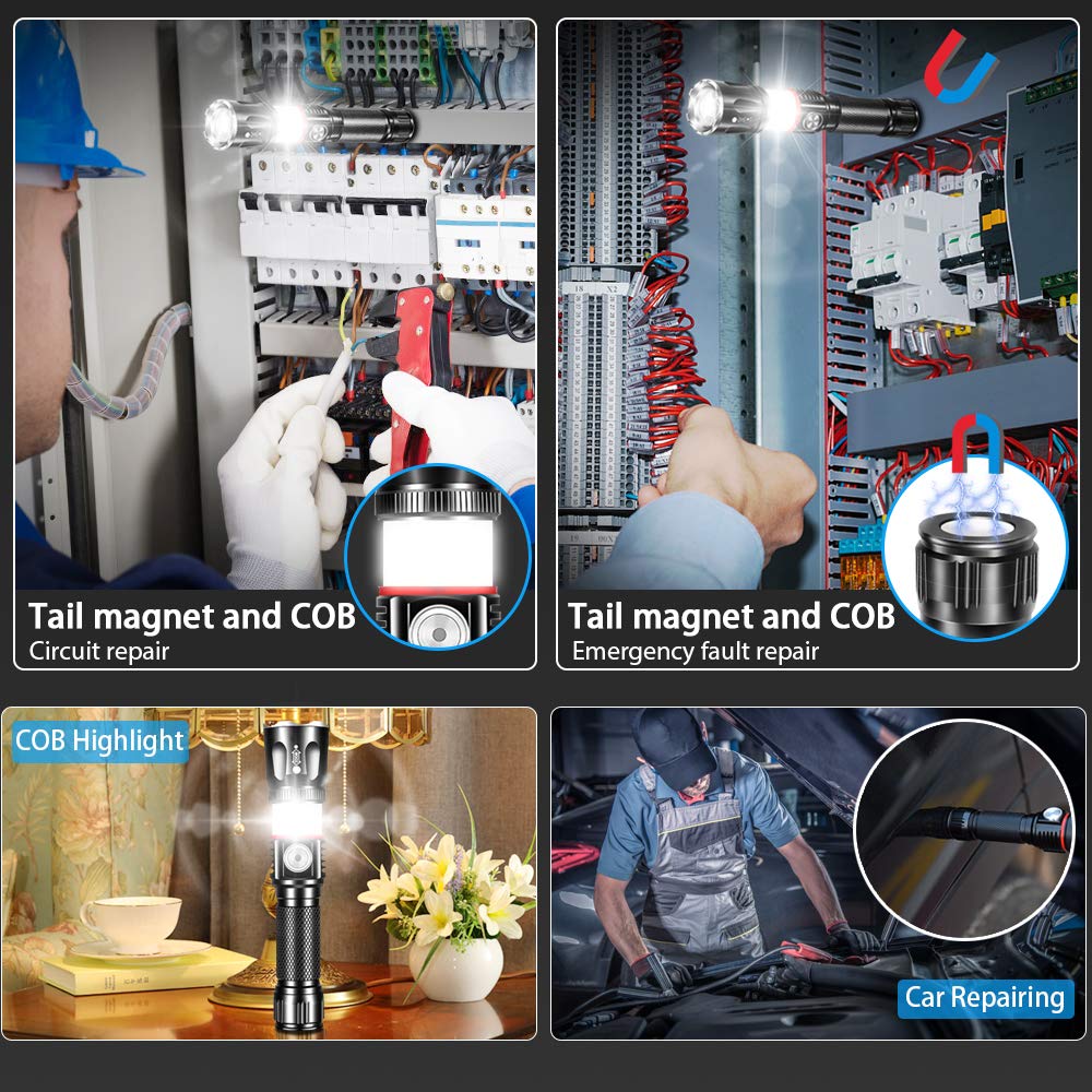 Vnina Tactical Flashlight 2 Pack, Rechargeable, Super Bright, Zoomable, Water-Resistant, 4 Modes