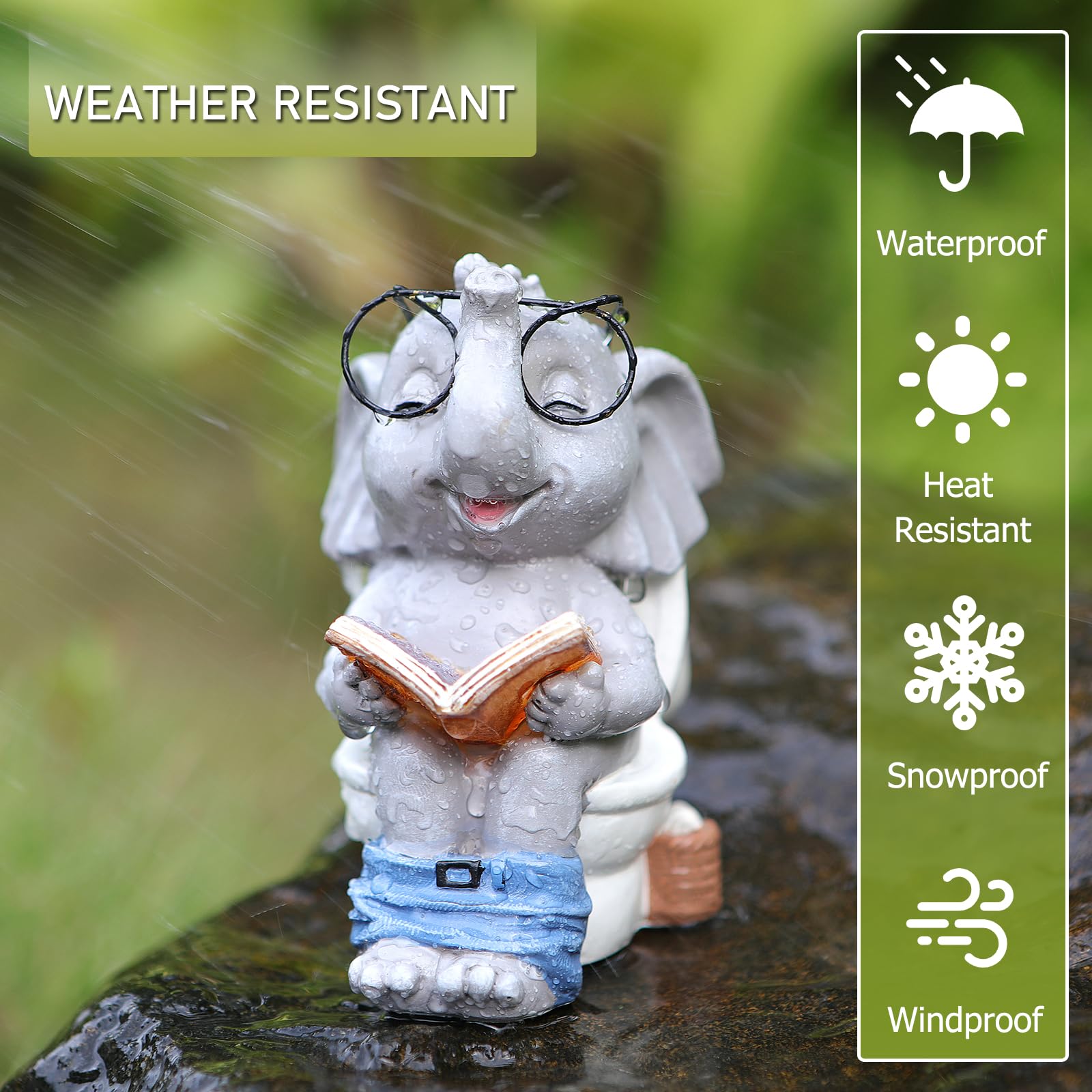 Foxmis Elephant Statue Solar Outdoor Garden Decor, Funny White Elephant Gifts For Women, Mom, Grandma Or Birthdays,Easter Elepha