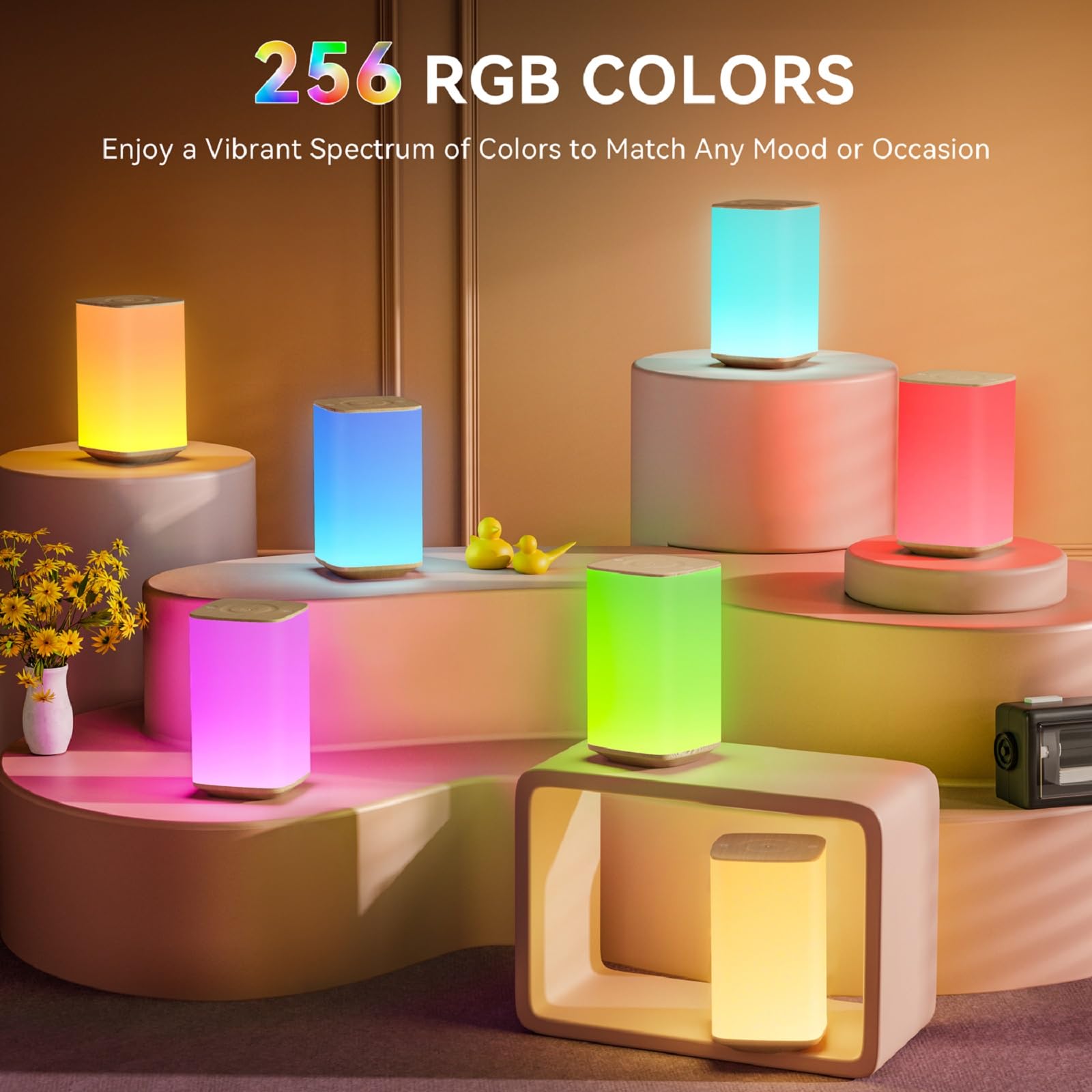Auxmir Touch Dimmable Night Light Lamp, 256 RGB Colors, 4000mAh Rechargeable, Brown, Model S580, Soft Eye Caring for Kids and mature-themeds