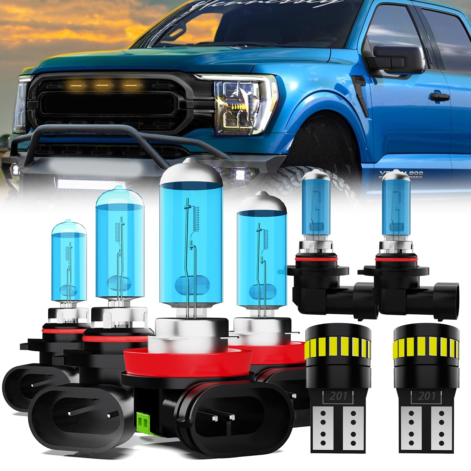 LECCIBUB Headlight Bulbs License Plate Lights Fit For Ford F150 2015-2020, 9005 High Beam + H11 Low Beam + 5202 Fog Lights Halog