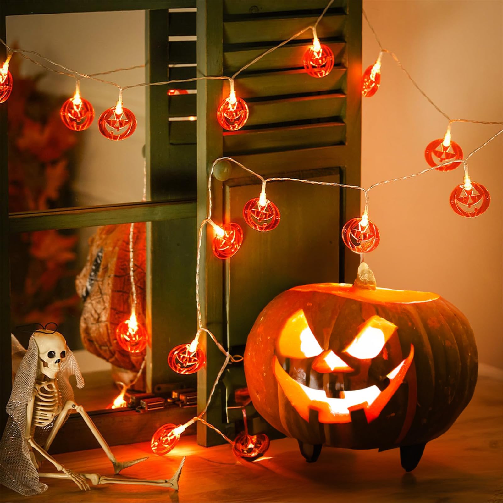 ITICdecor Halloween Pumpkin String Lights Battery Operated 15Ft 30 LED Orange Pumpkins Fairy Light Indoor Outdoor for Halloween