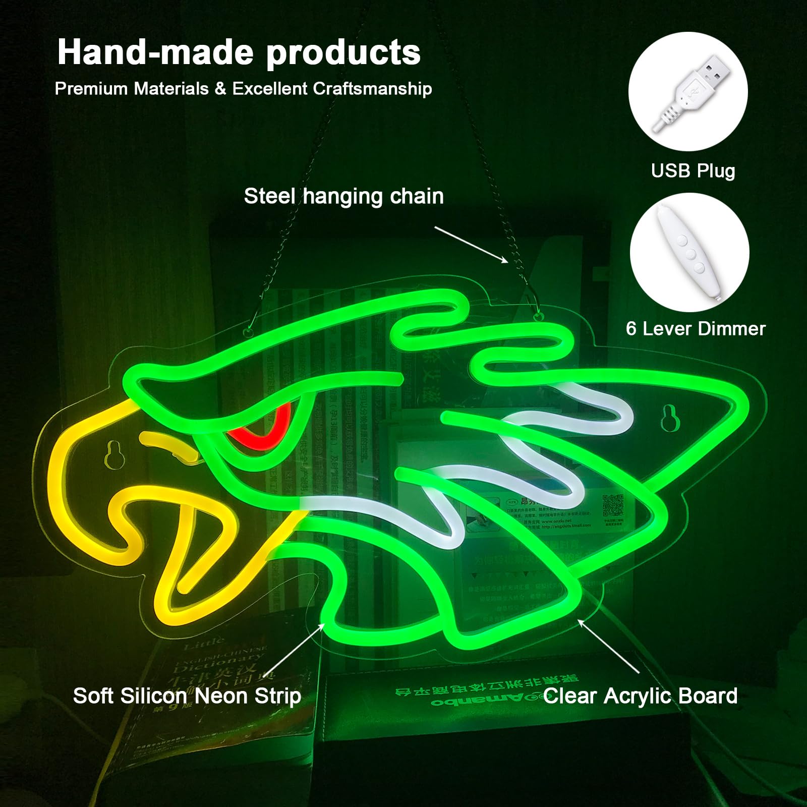 KENFARI Led Eagle Neon Sign, Dimmable Wall Decor, 16.5x9IN, Acrylic, Green & White & Red