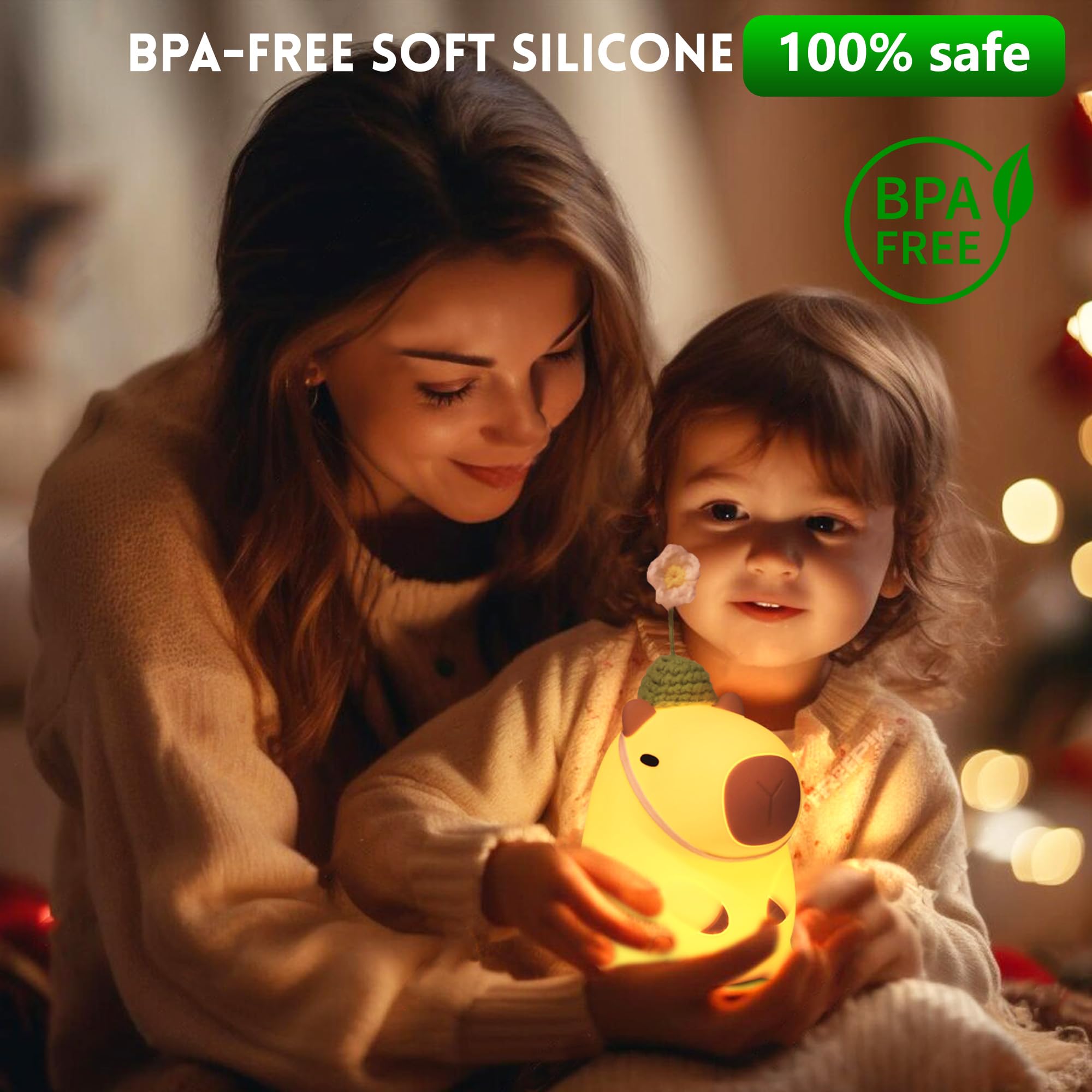Okayera Cute Capybara Night Light - USB Rechargeable, Dimmable, Yellow, Model DS-CPBR-01, Ideal for Nursery Decor and Gifts