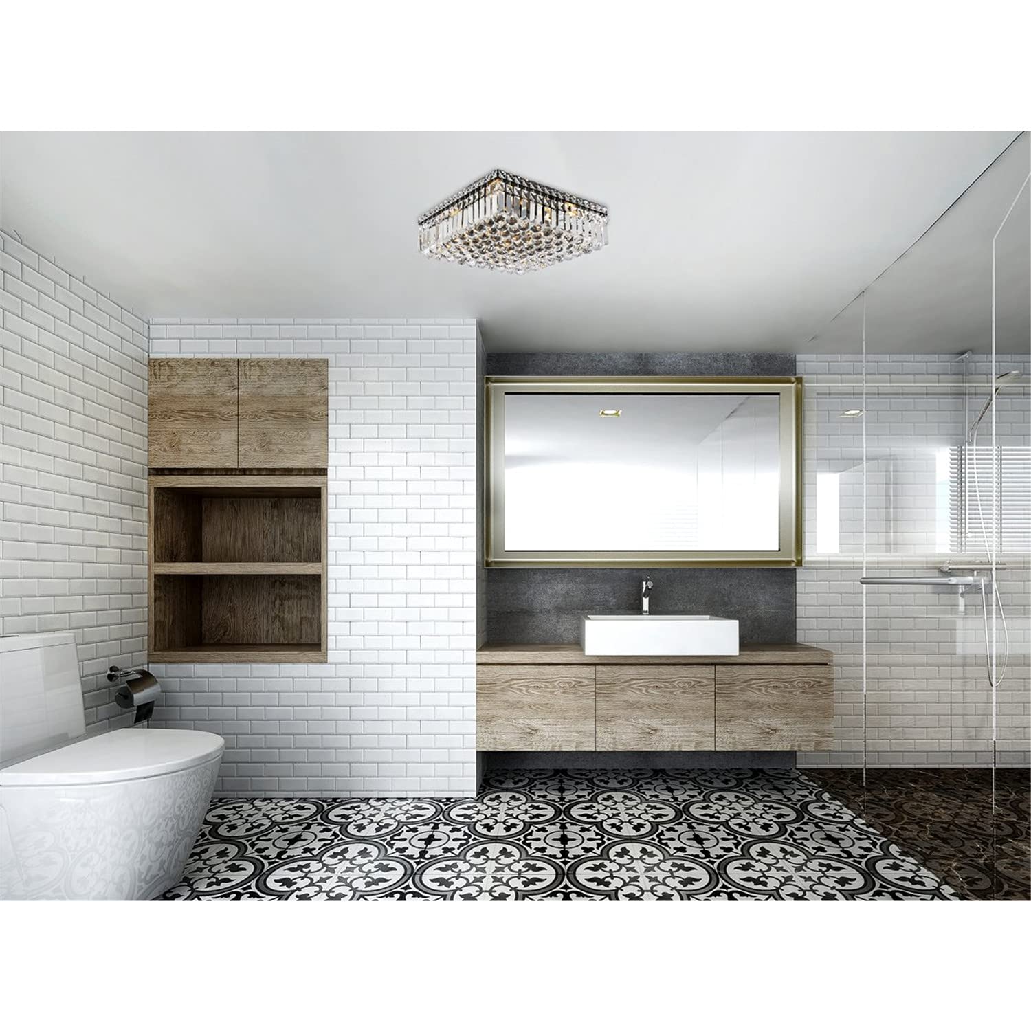 Elegant Lighting Maxime 16&quot; Black Metal & Crystal Flush Mount Ceiling Light Fixture