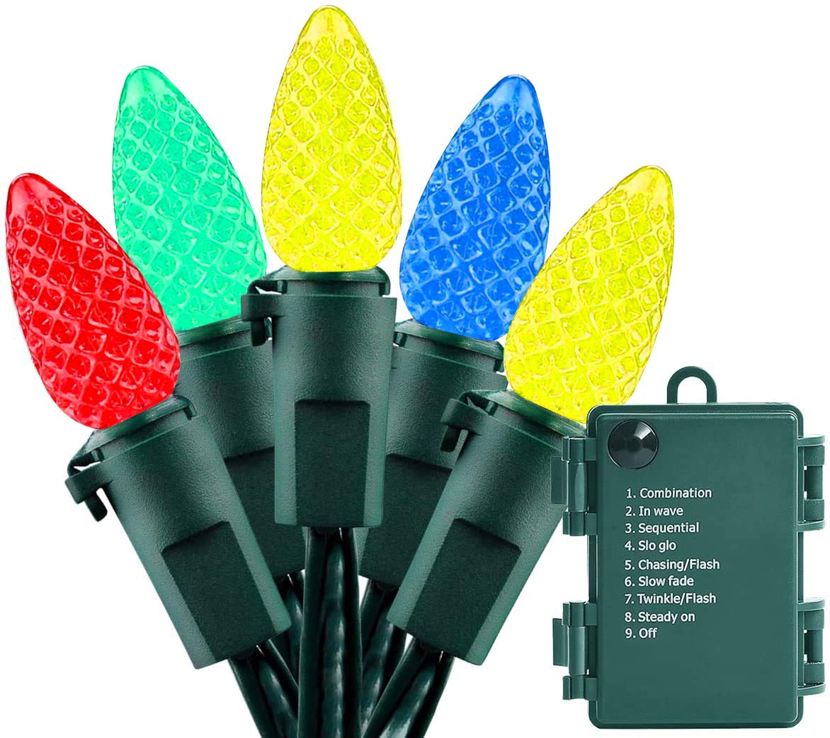 ASENEK Battery Operated String Lights - 18ft 50 LED C3 String Lights Christmas Lights Battery Powered String Lights for Indoor Outdoor Christmas Tree Wreath Party Decoration, Waterproof, Multicolor