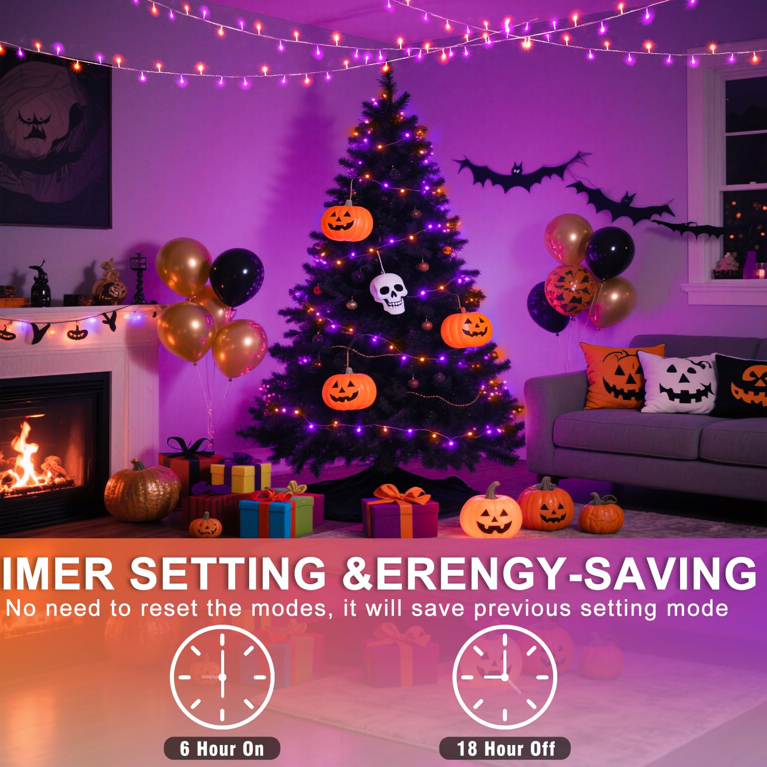Einiiya 250 Led Orange And Purple Christmas Lights 82 Ft String Lights Indoor Outdoor Clear Wire With 8 Modes  Plug In Waterproof Christmas Light For Tree Party Bedroom Thanksgiving Decorations