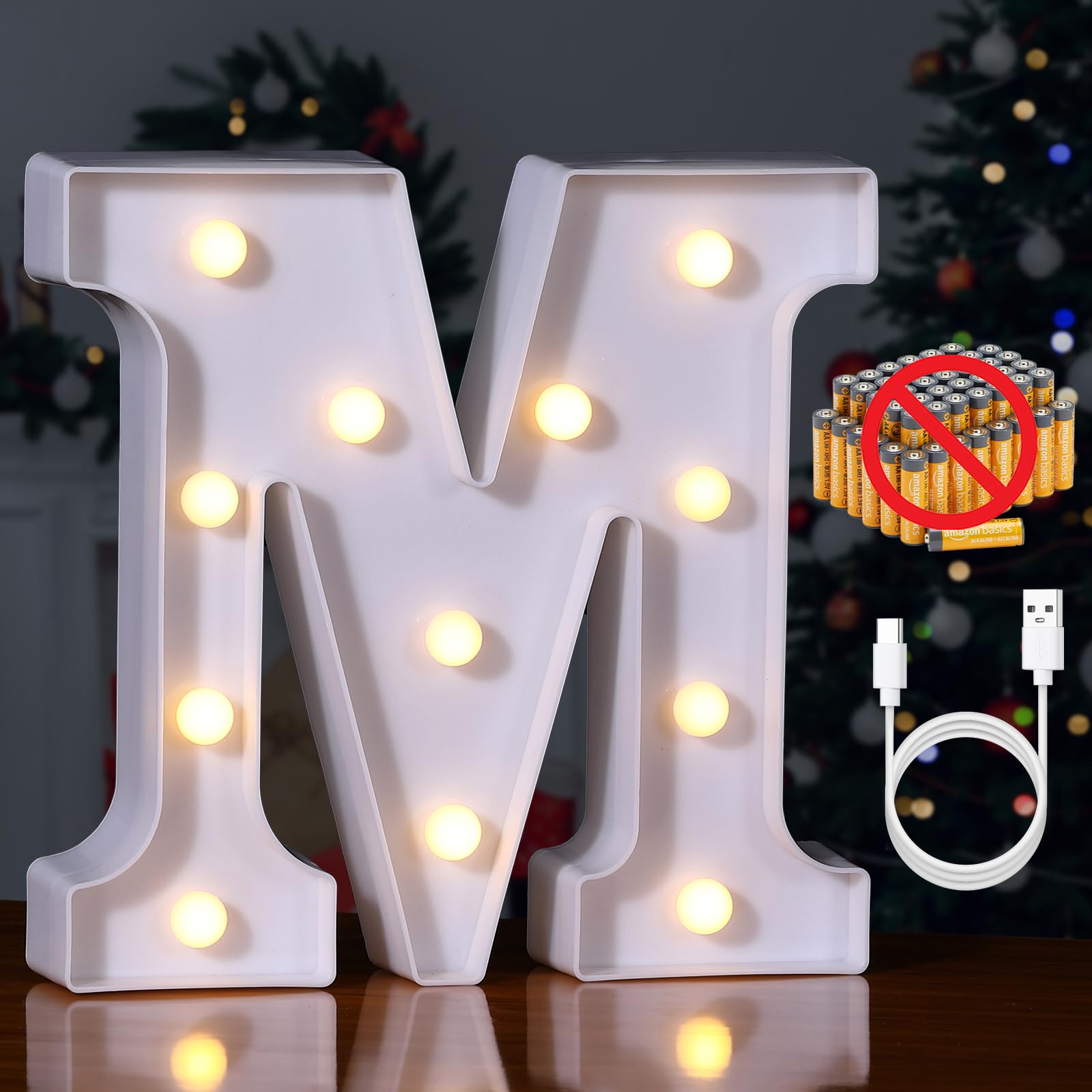 Foaky Rechargeable LED Letter Lights Sign - Warm Plastic Marquee Night Light for Parties - Size M