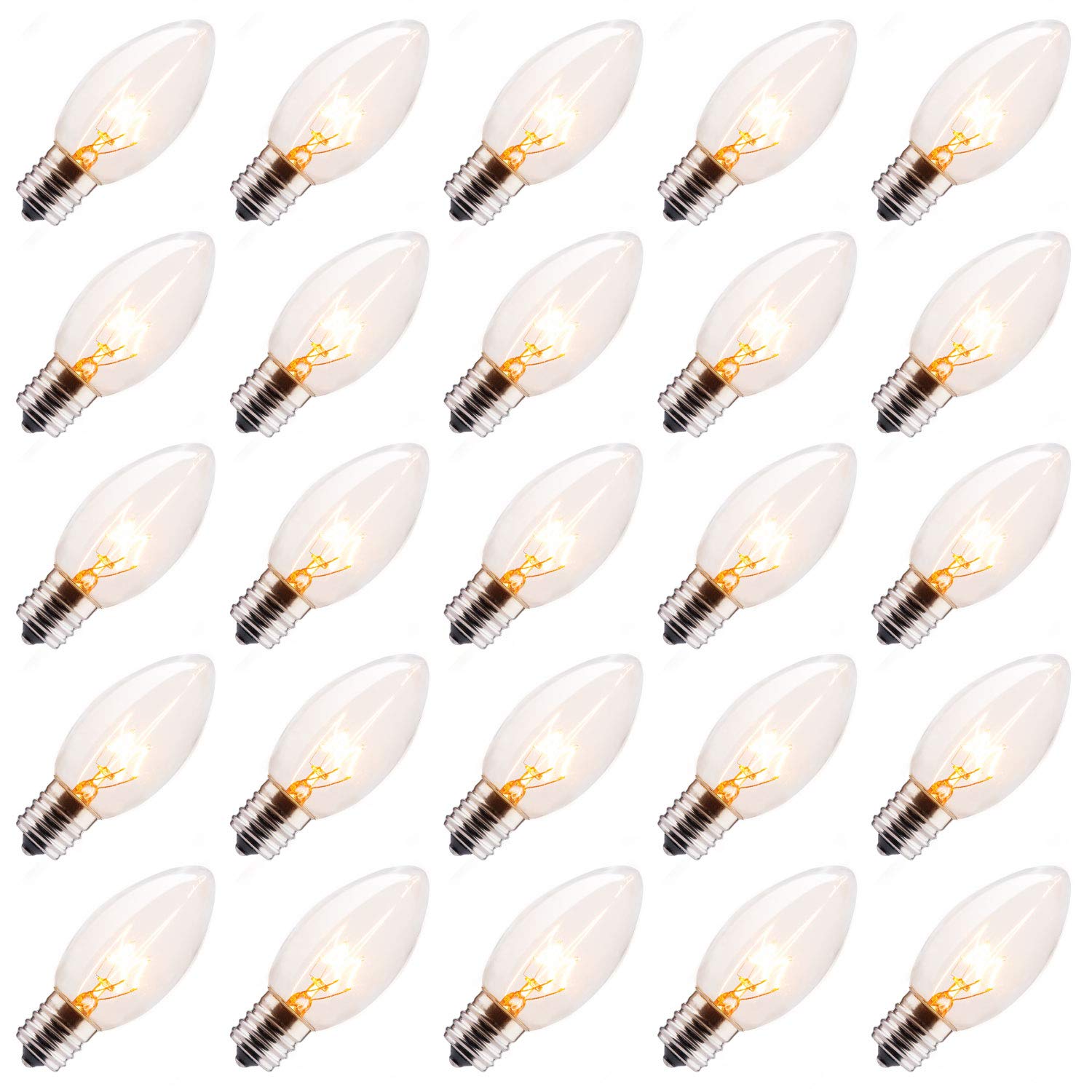 50 Pack C9 Clear Replacement Bulbs for Christmas Lights, E17 C9 Intermediate Base Incandescent C9 Christmas Light Bulbs, 7 Watt,