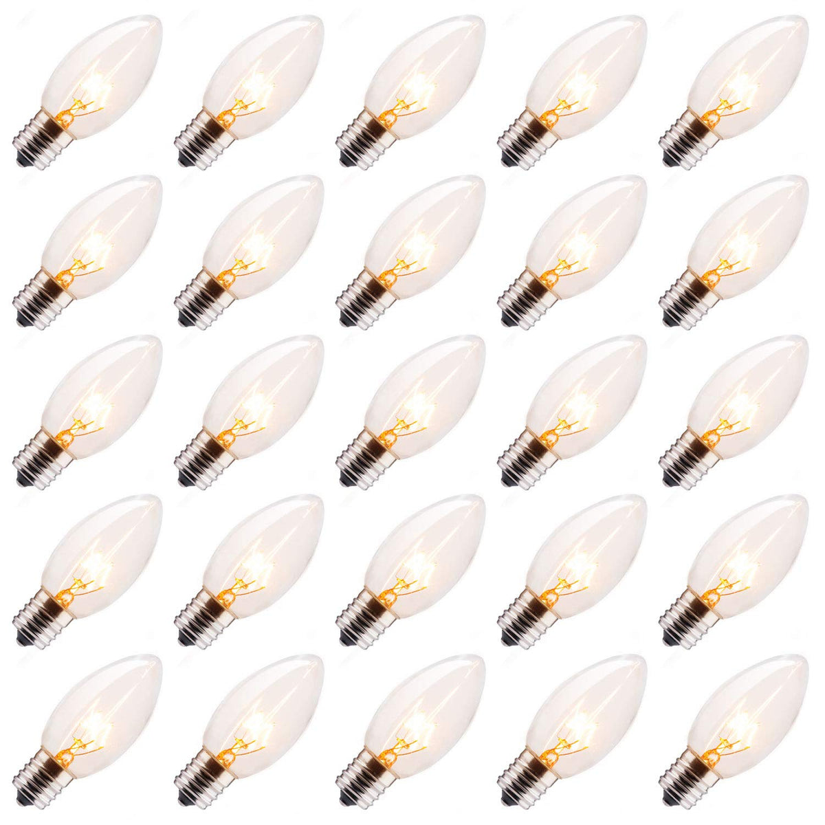 100 Pack C9 Incandescent Bulb, C9 Christmas Replacement Light Bulb For Christmas String Light, E17 Intermediate Base, 7 Watt, Cl