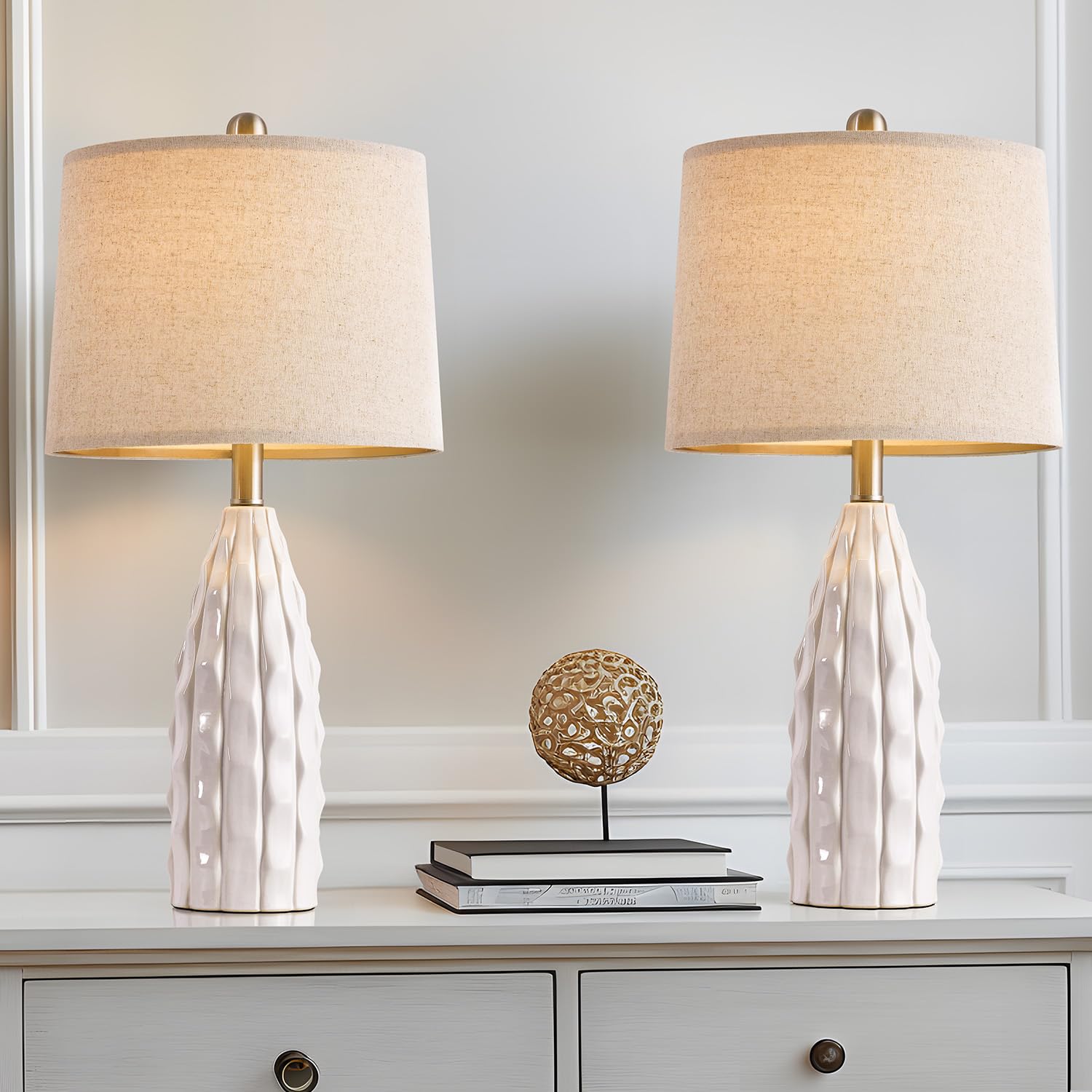 Usumkky 23.75" Ceramic Table Lamps, Bedside Lamps Set Of 2 For Bedroom,Modern Lamps For Night Stands, Farmhouse Lamps For Living Room