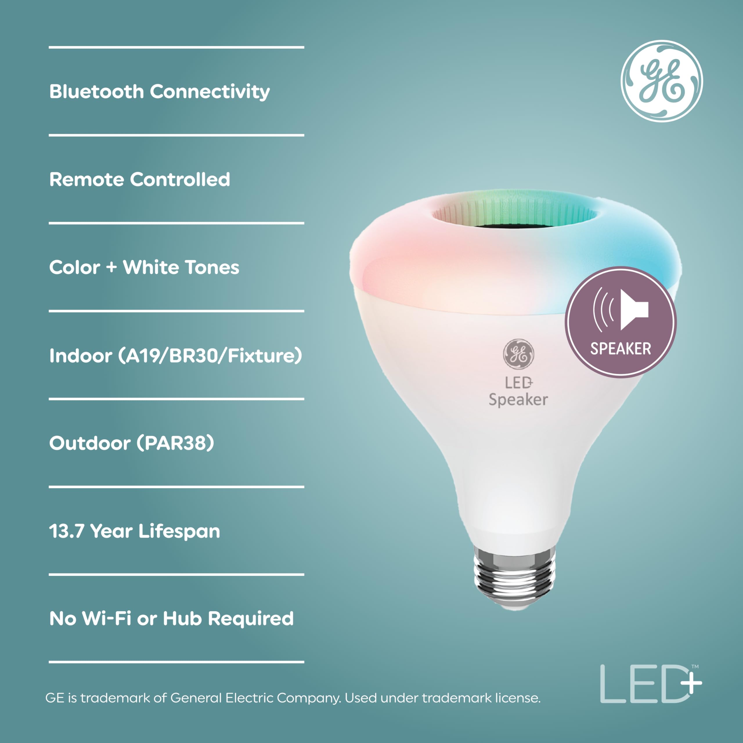 Ge Led+ Color Changing Speaker Led Light Bulb With Remote, Br30 Indoor Floodlight Bulb, Daylight And Multicolor (1 Pack)