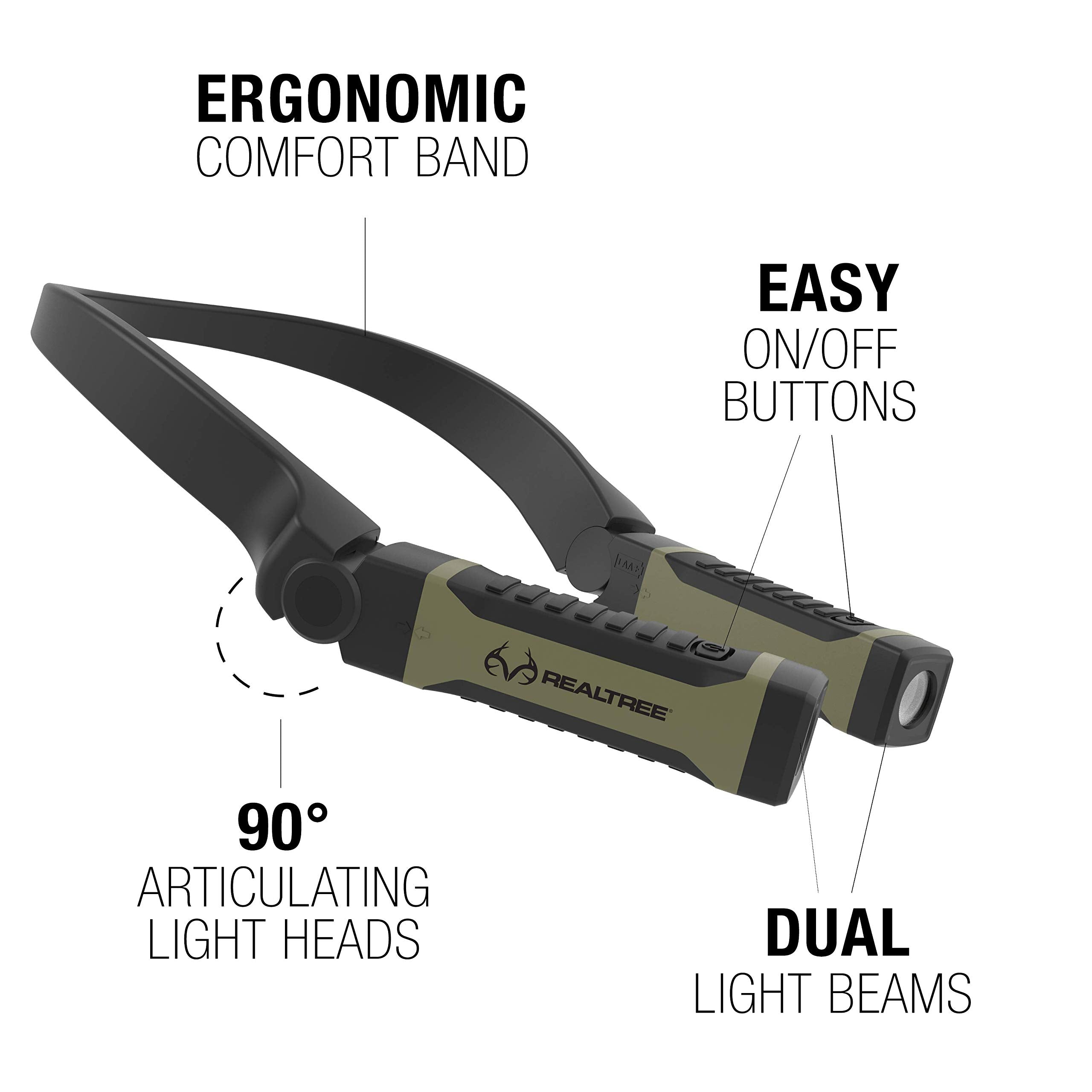 Realtree Alkaline Neck Light For Hands-Free Lighting With High And Low Brightness Modes Great For Camping Light, Hunting Light,