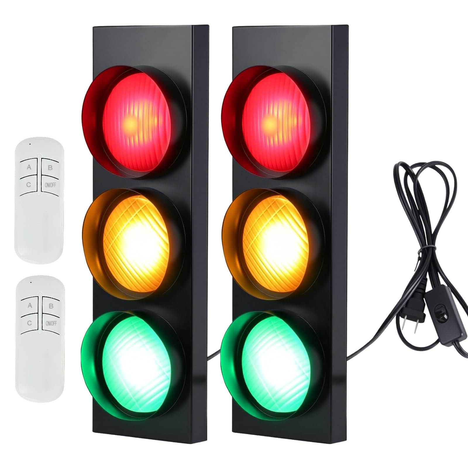 HOMIER Traffic Light Wall Lamp, LED with Remote Control, Retro Style, 1-Side 3-Light, Metal, Model TL-01, Fun Room Decor (2PCS)