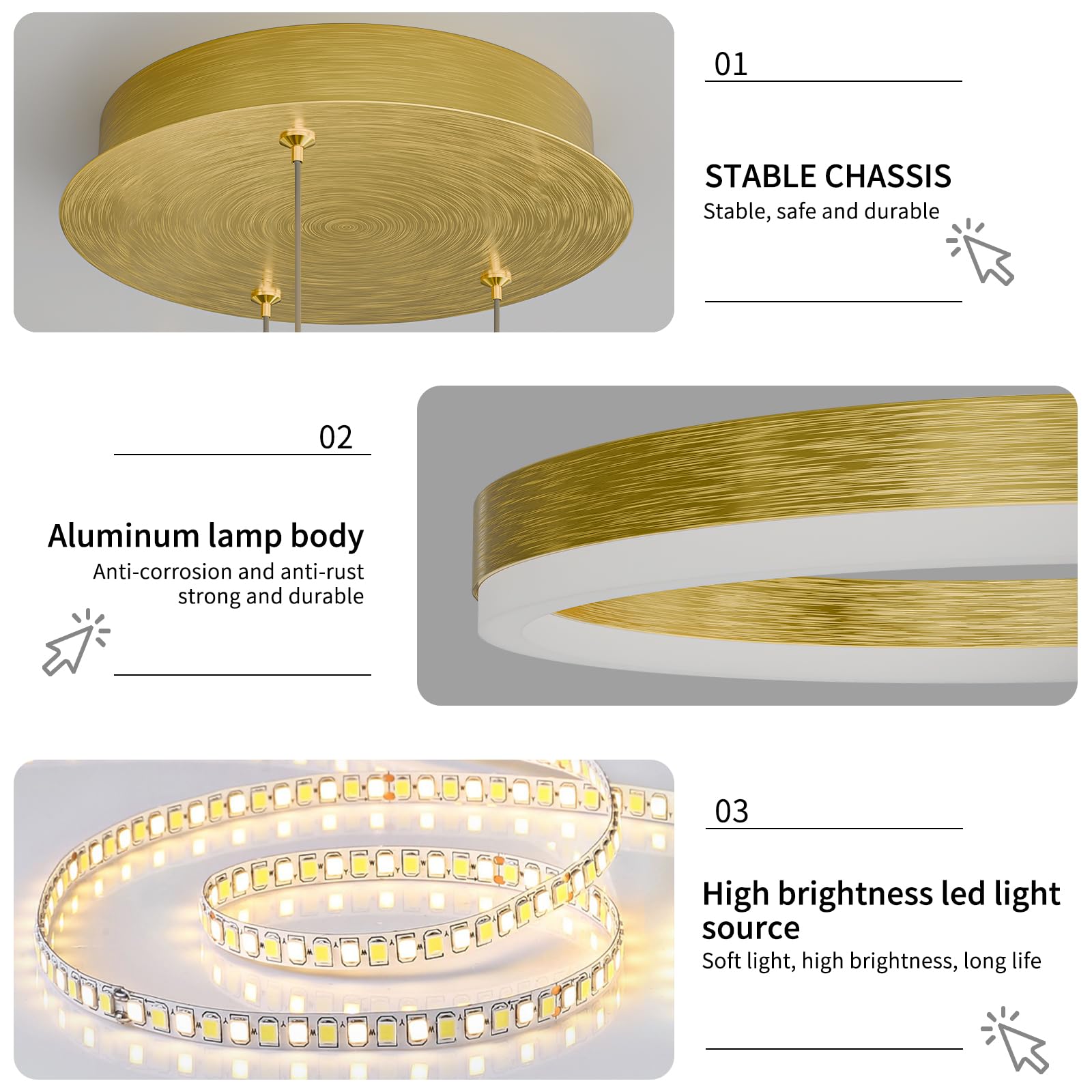 Mikeru Modern LED Chandelier Light with Remote Control, Adjustable 3000K-6500K, 23.6IN, F-Gold, Aluminum Material