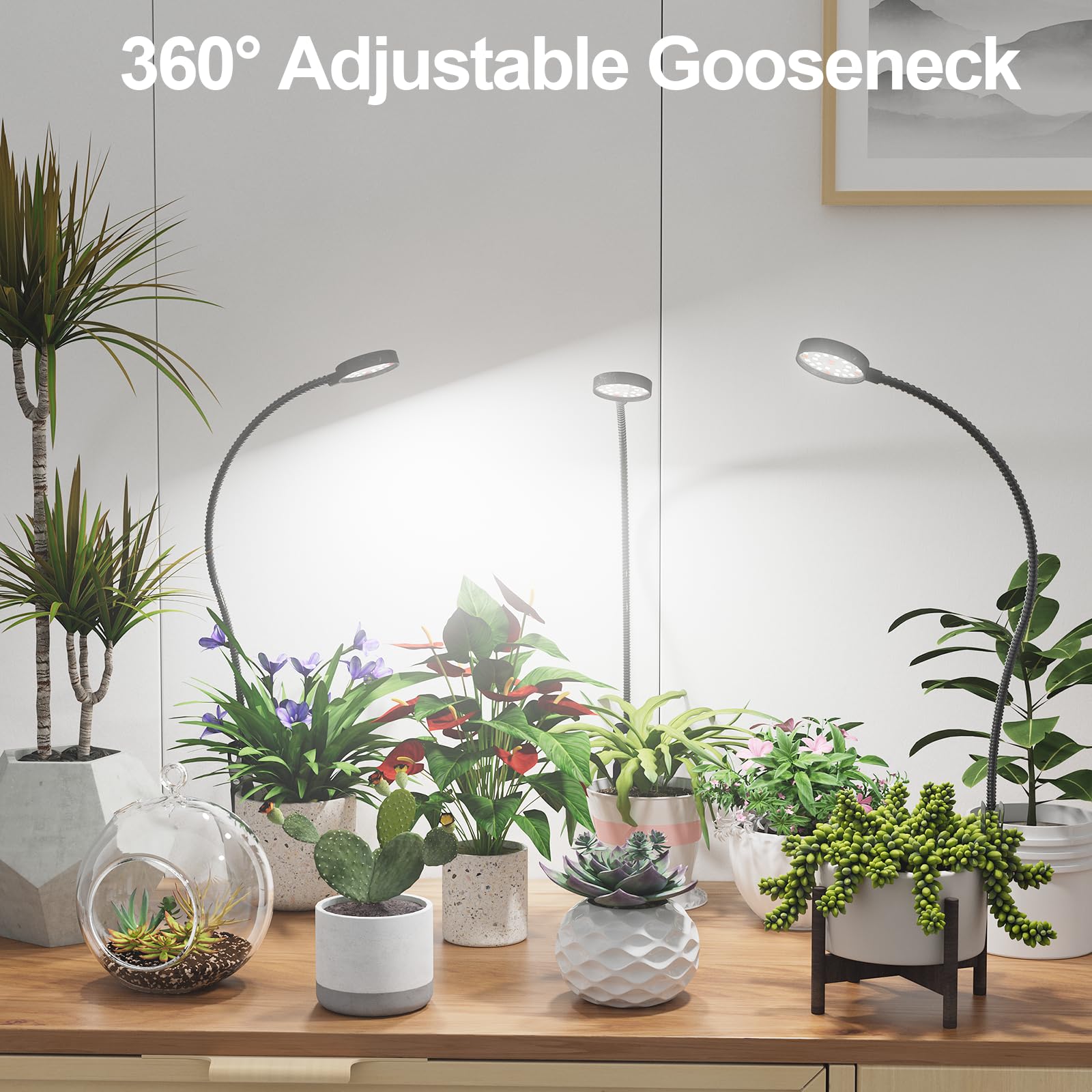 Led Plant Grow Light Clip On, Gooseneck 6000K Full Spectrum Growing Lamp For Indoor Desk Small Pots Plants, Dimmable With Timer