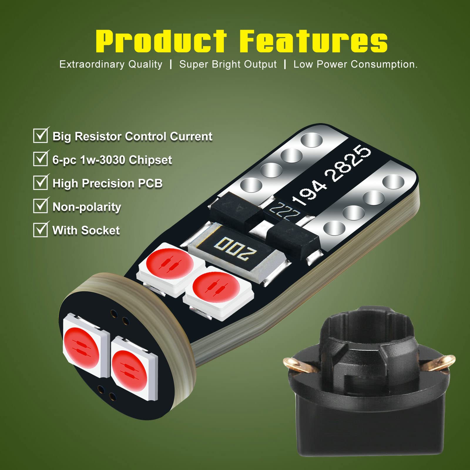 Dodofun 12V Red T10 Pc168 Pc175 Pc194 Pc194R Pc195 Pc160 Pc161 Pc195Na Instrument Cluster Light Led Bulb Replacement For Dashboard Dash Panel Gauge Indicator Lamp W5W 158 168 194 2825 With Socket