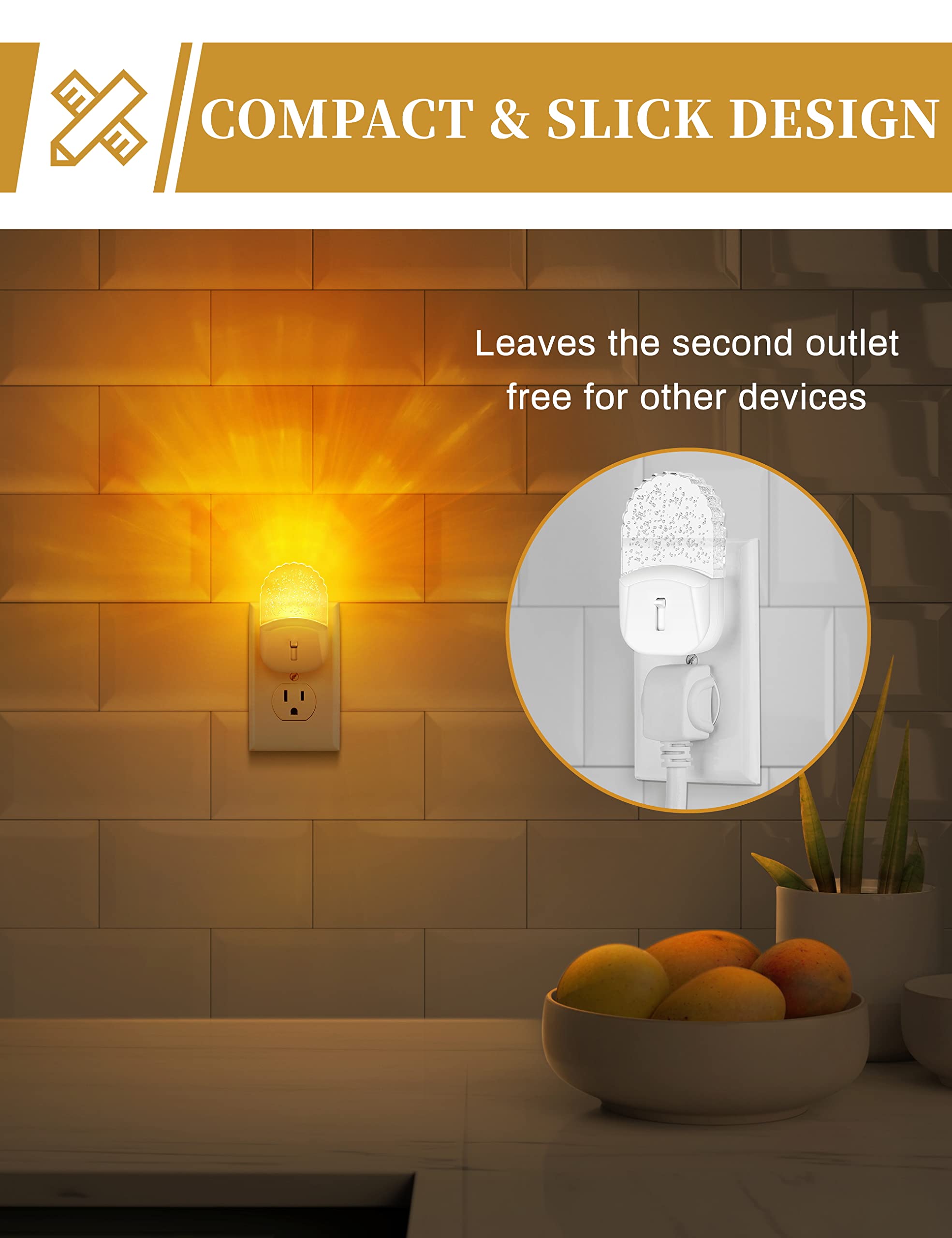 Plug In Night Light [2 Pack], Night Lights Plug Into Wall, Amber Night Light Dusk To Dawn Sensor,Led Night Light For Bathroom, Hallway, Stairway