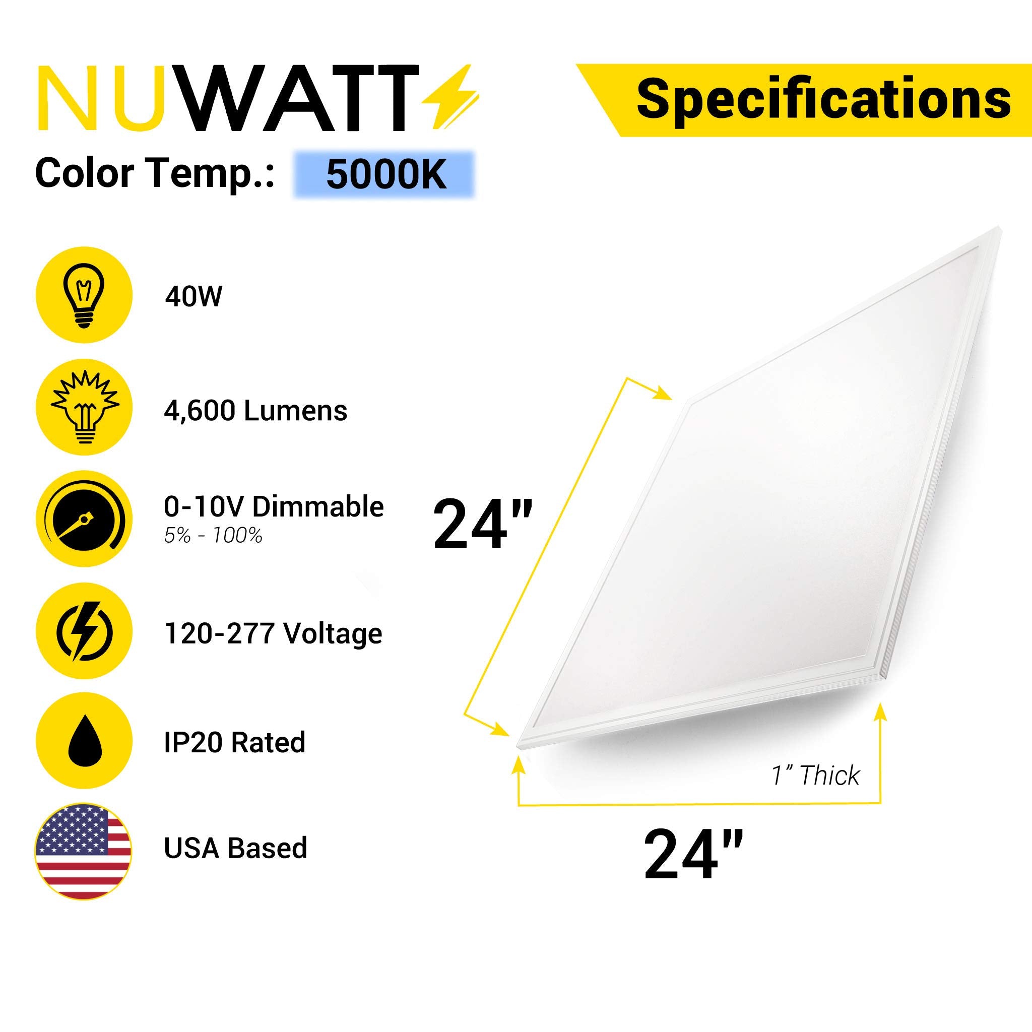 NUWATT LED Panel Troffer Lights 40W 5000K 4600 Lumens 2x2 FT Acrylic (4 Pack) Model NW-P-TROF-2x2-