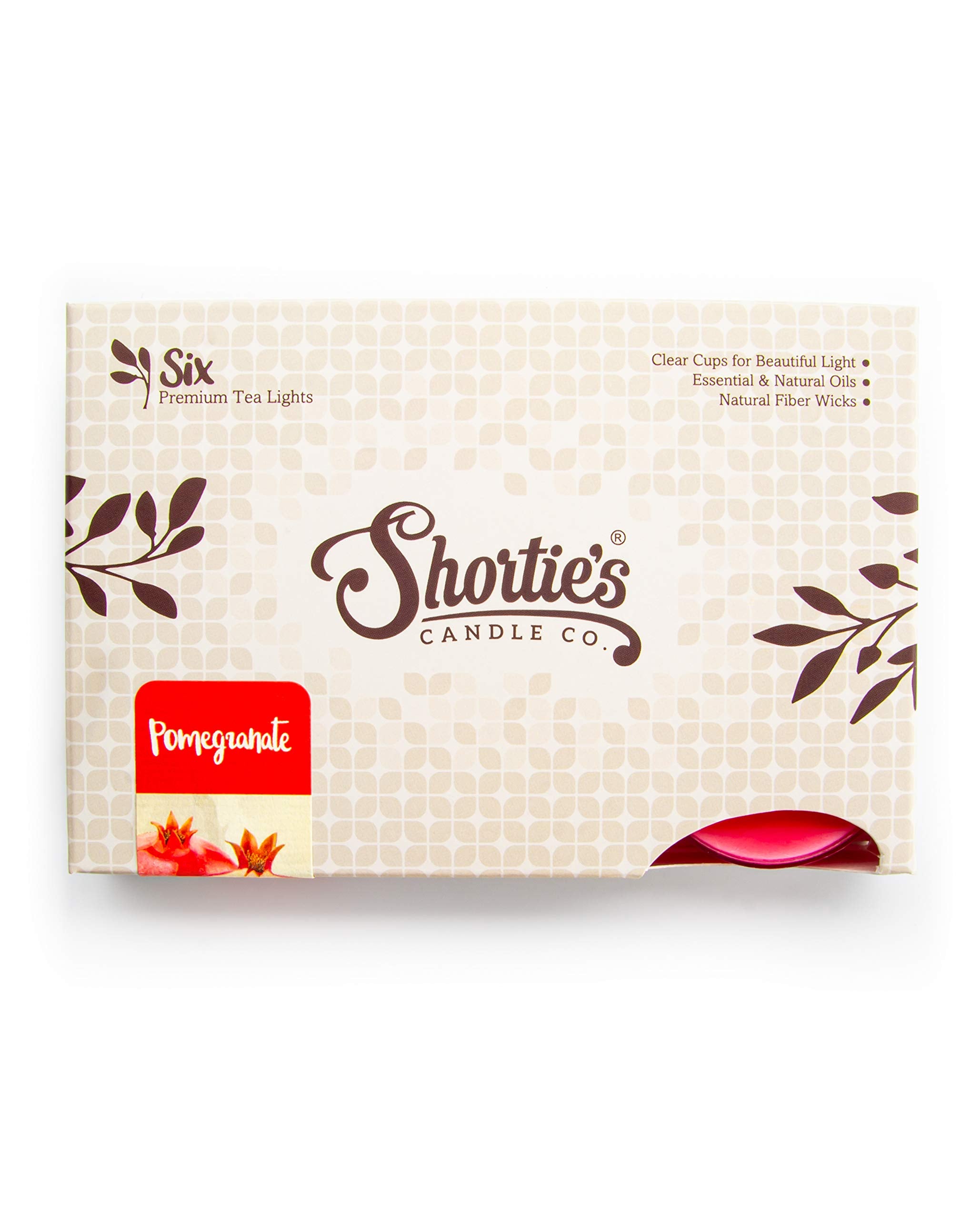 Shorties Candle Company Pomegranate Tealight Candles - Highly Scented - Red - 6 Pack - Paraffin Wax - Holiday Collection