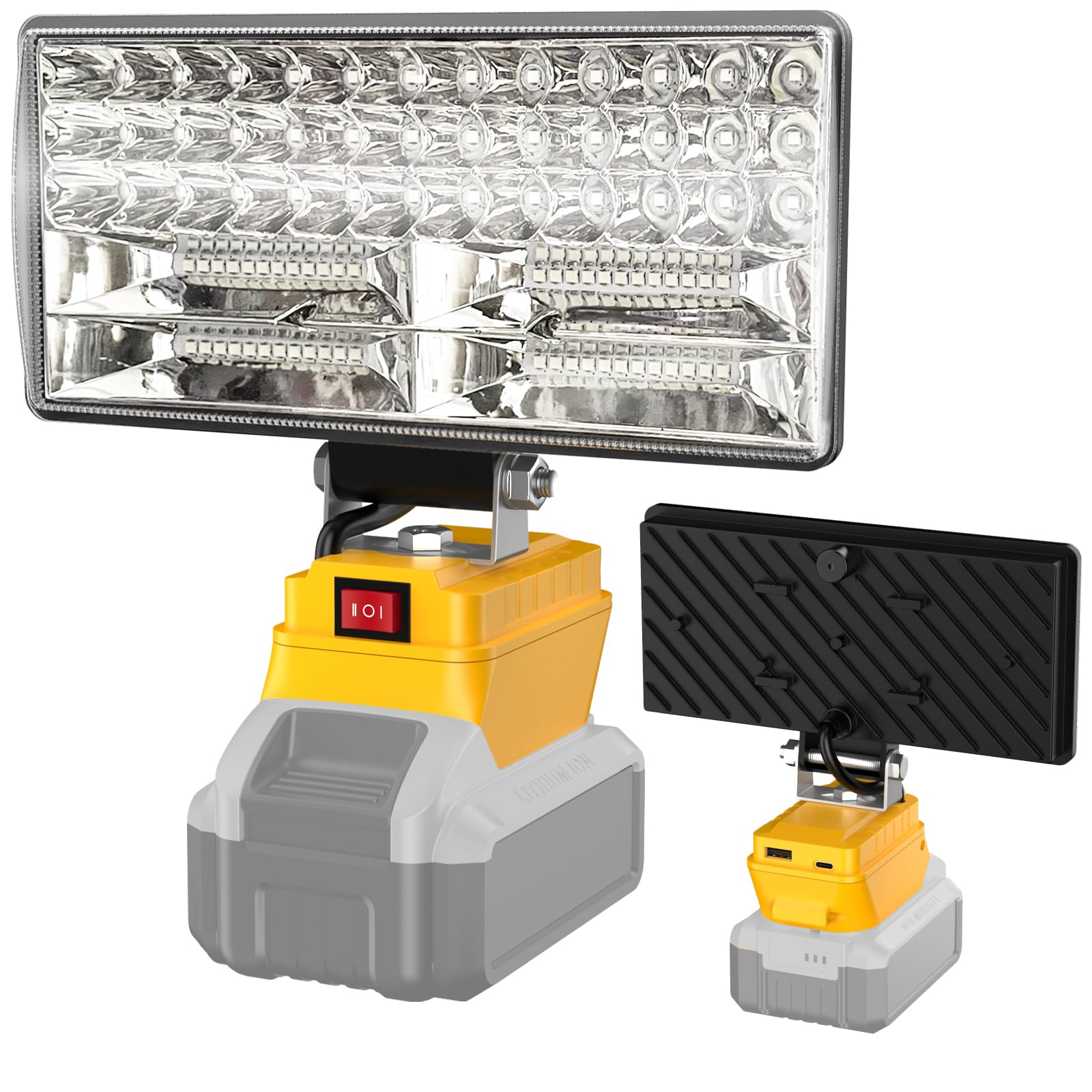 8'' Cordless LED Work Light for Dewalt 20V Max Battery, Two Levels Adjustable LED FloodLight up to 90W 5400 Lumens with Type-C &