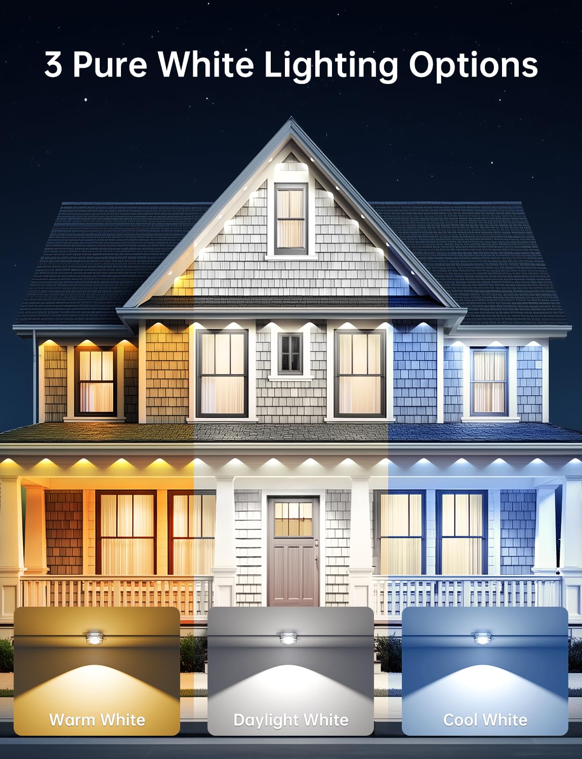 lemonlovely 200ft LED Outdoor Lights, IP67 Waterproof, Smart IC+RGBCW, Remote Control, White, Model 2323