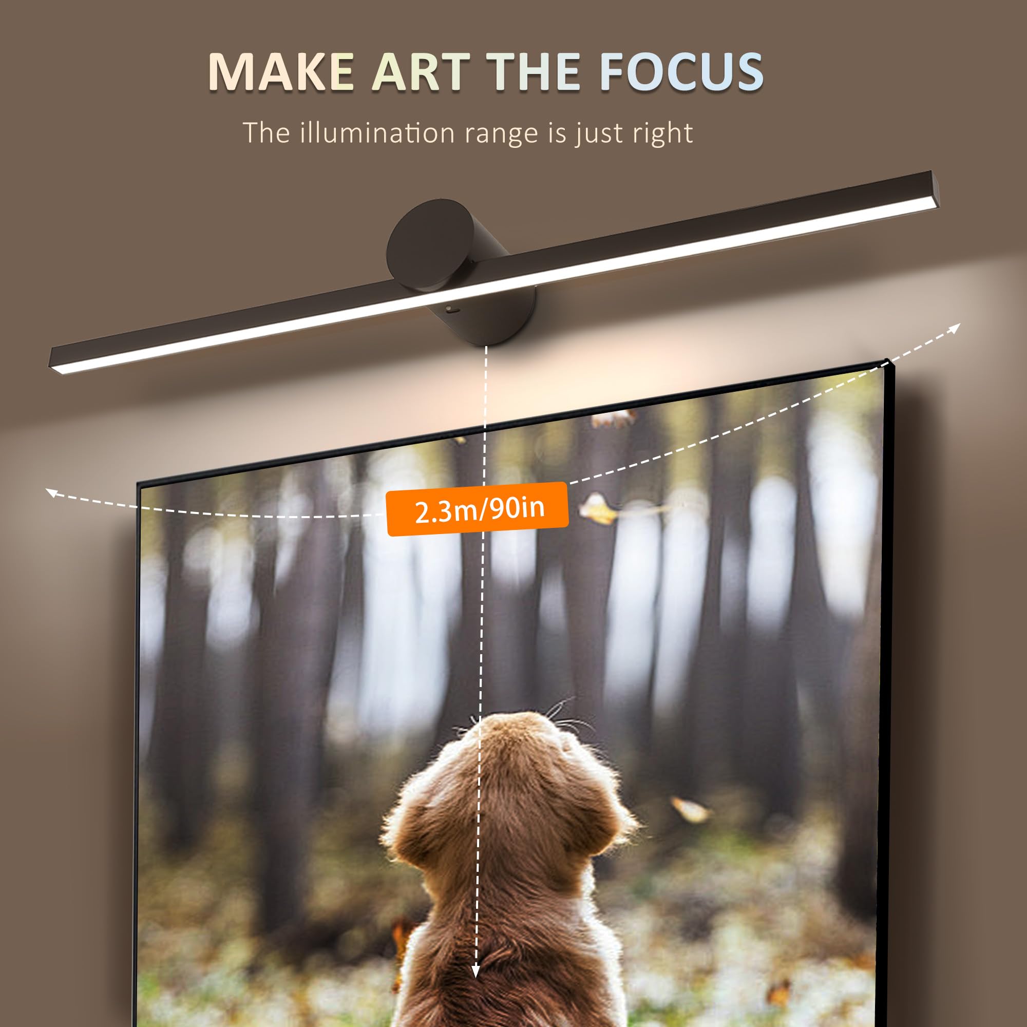 ZitoStory Battery Operated Picture Light, 23" Black Wireless Dimmable Art Light for Paintings, Rechargeable Gallery Lighting